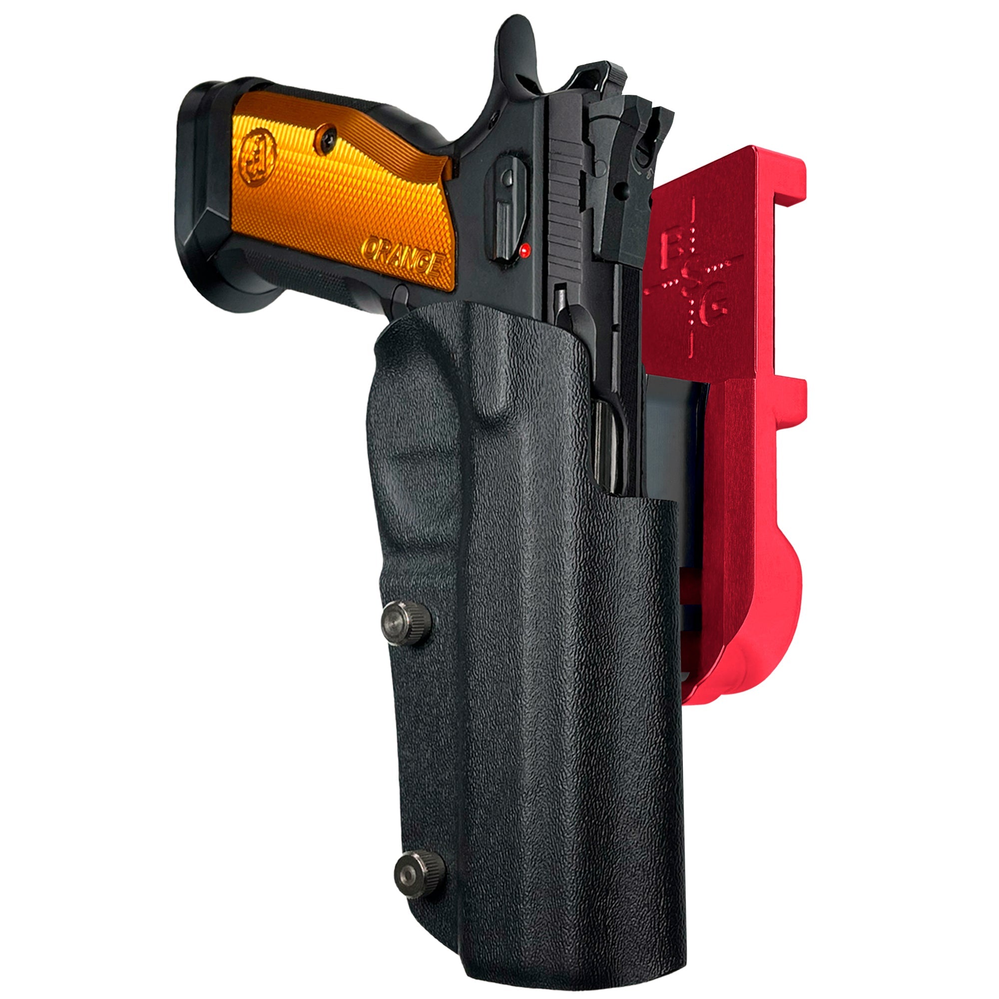 CZ TSO IPSC/USPA Quick Mount Holster with Red Belt Attachment, Black Holster Shell
