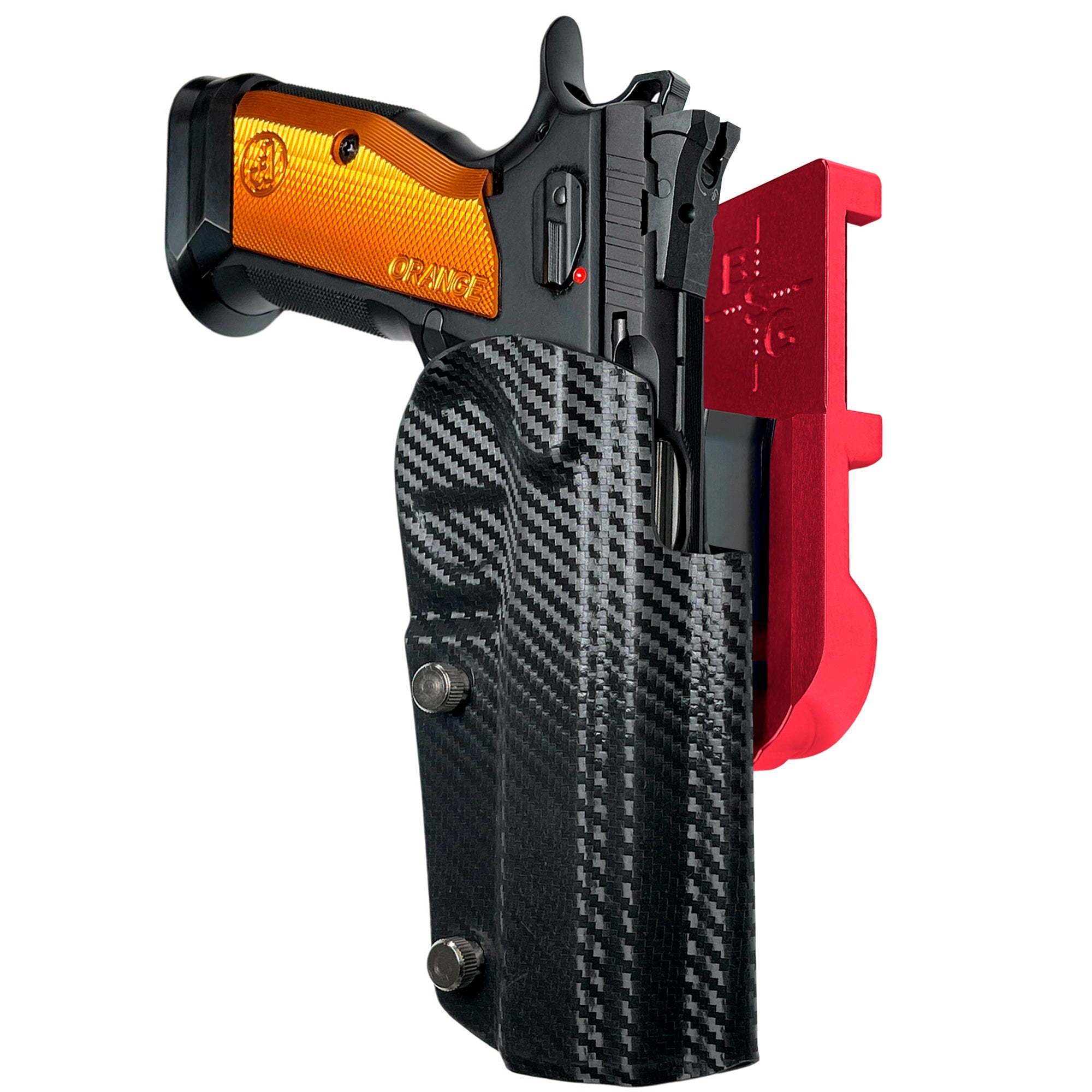CZ TSO IPSC/USPA Quick Mount Holster with Red Belt Attachment, Carbon Fiber Holster Shell