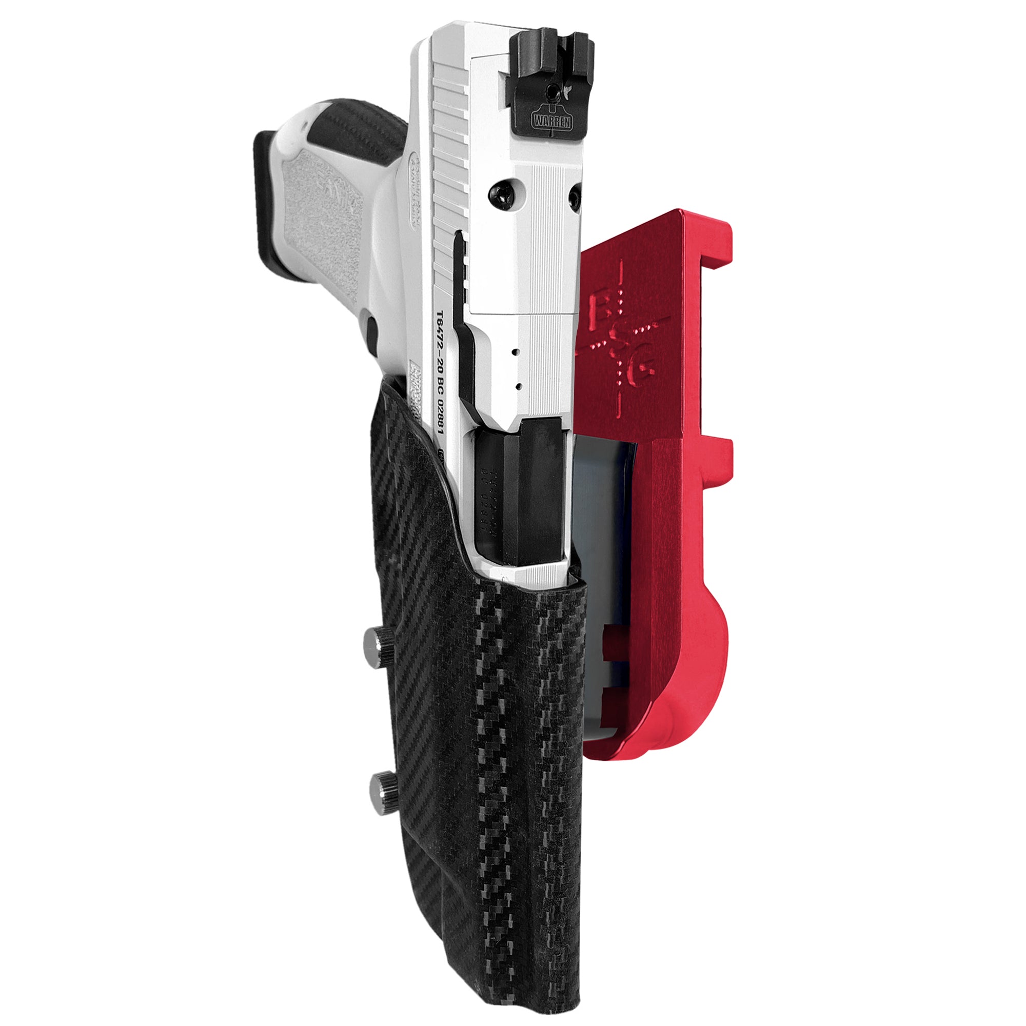 Canik METE SFX IPSC/USPA Quick Mount Holster with Red Belt Attachment, Carbon Fiber Holster Shell