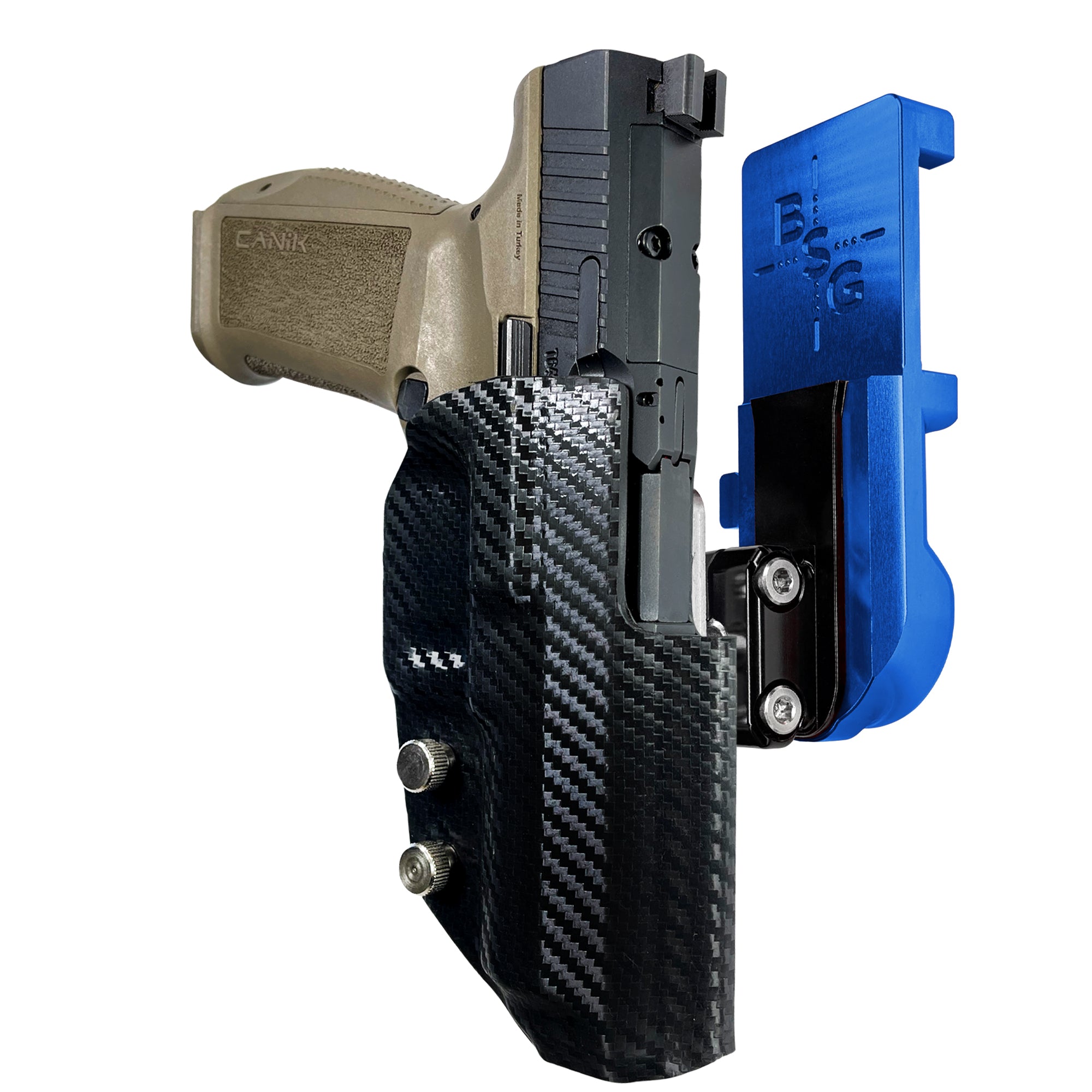 Canik METE SFT IPSC/USPA Quick Mount Ball Joint Holster with Blue Belt Attachment, Carbon Fiber Holster Shell