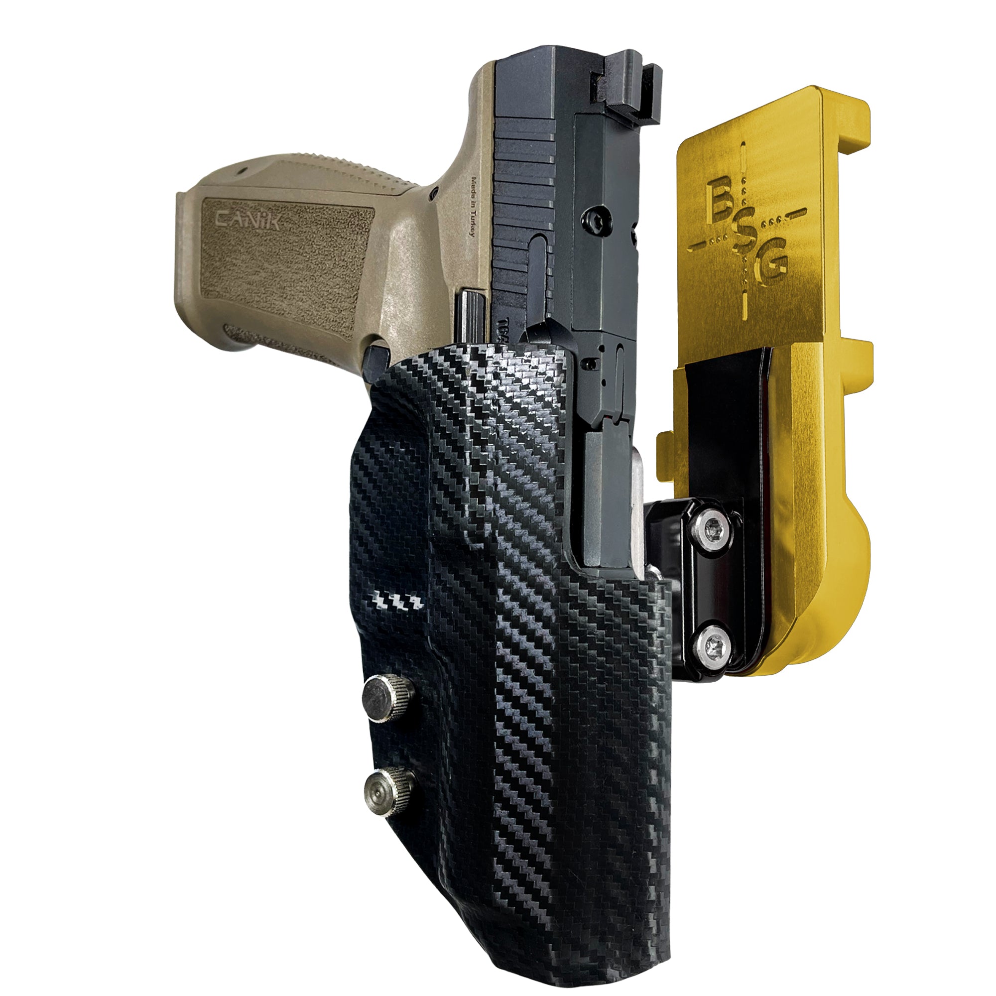 Canik METE SFT IPSC/USPA Quick Mount Ball Joint Holster with 24K Gold Belt Attachment, Carbon Fiber Holster Shell