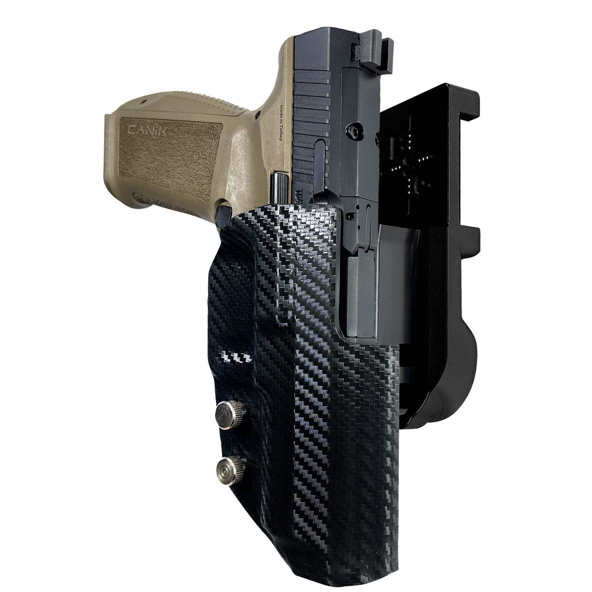 Canik METE SFT IPSC/USPA Quick Mount Holster with Black Belt Attachment, Carbon Fiber Holster Shell