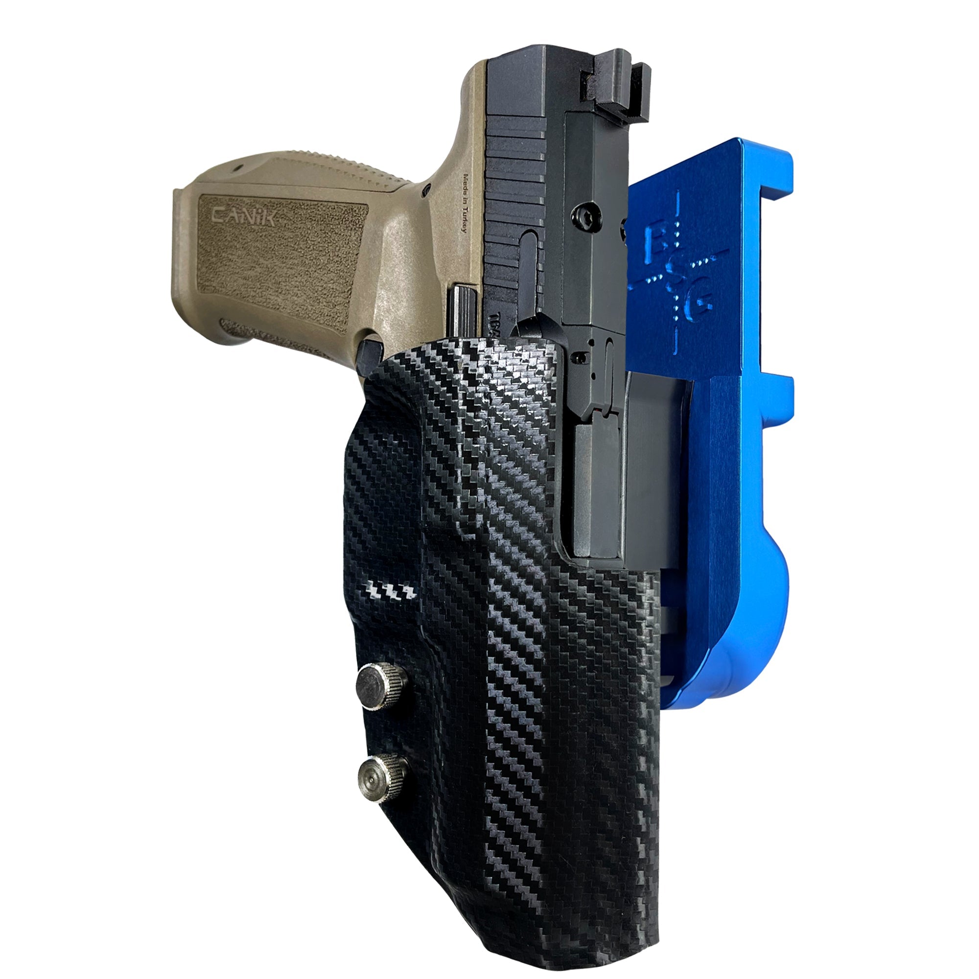 Canik METE SFT IPSC/USPA Quick Mount Holster with Blue Belt Attachment, Carbon Fiber Holster Shell
