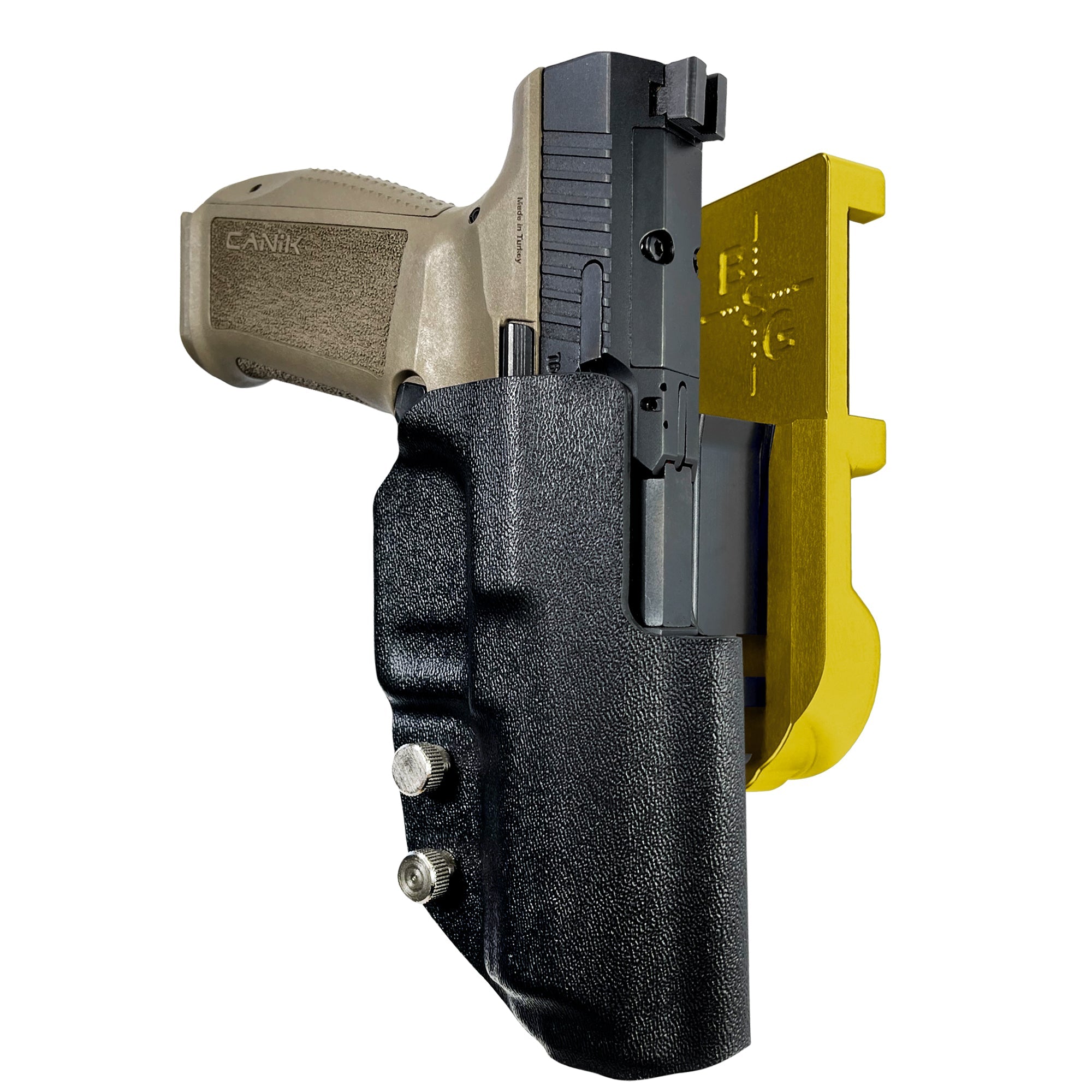 Canik METE SFT IPSC/USPA Quick Mount Holster with 24K Gold Belt Attachment, Black Holster Shell