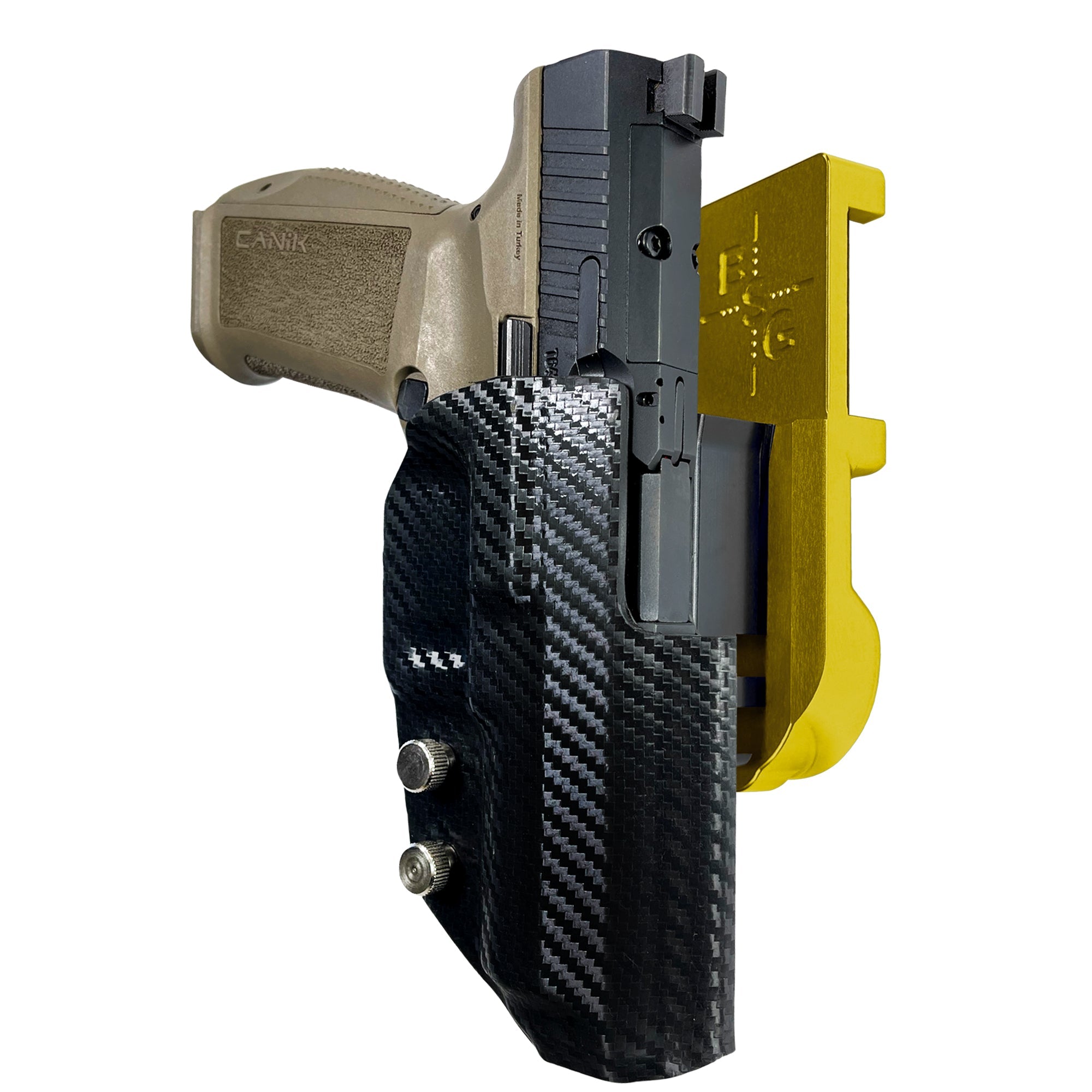 Canik METE SFT IPSC/USPA Quick Mount Holster with 24K Gold Belt Attachment, Carbon Fiber Holster Shell