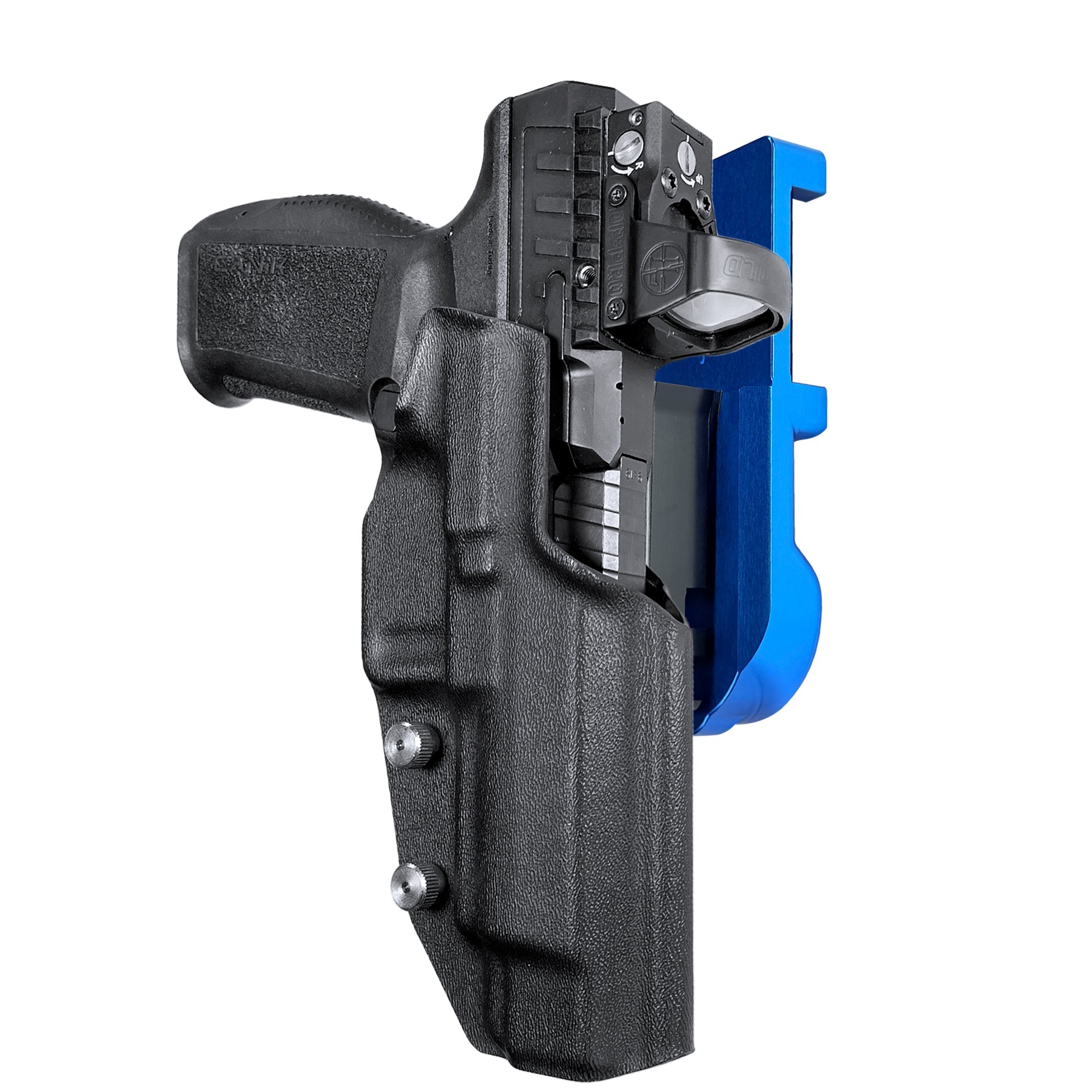 Canik SFx Rival IPSC/USPA Quick Mount Holster with Blue Belt Attachment, Black Holster Shell