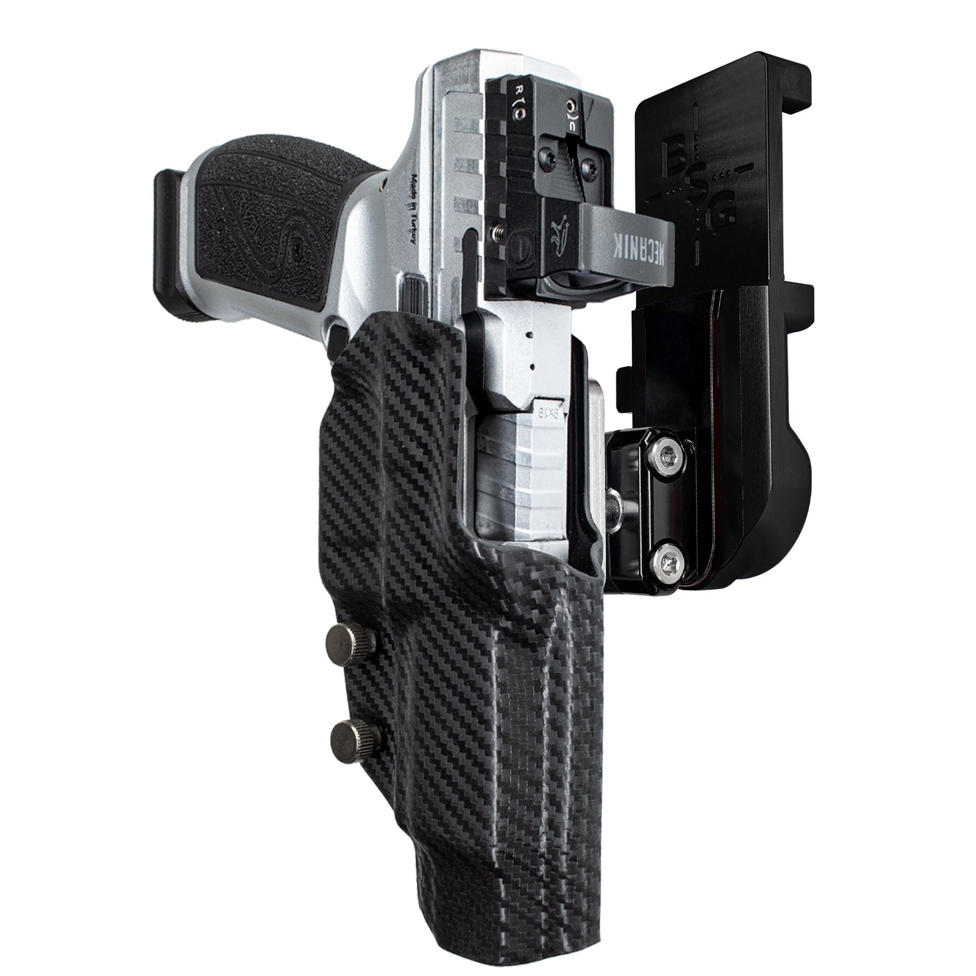Canik Rival-S IPSC/USPA Quick Mount Ball Joint Holster with Black Belt Attachment, Carbon Fiber Holster Shell
