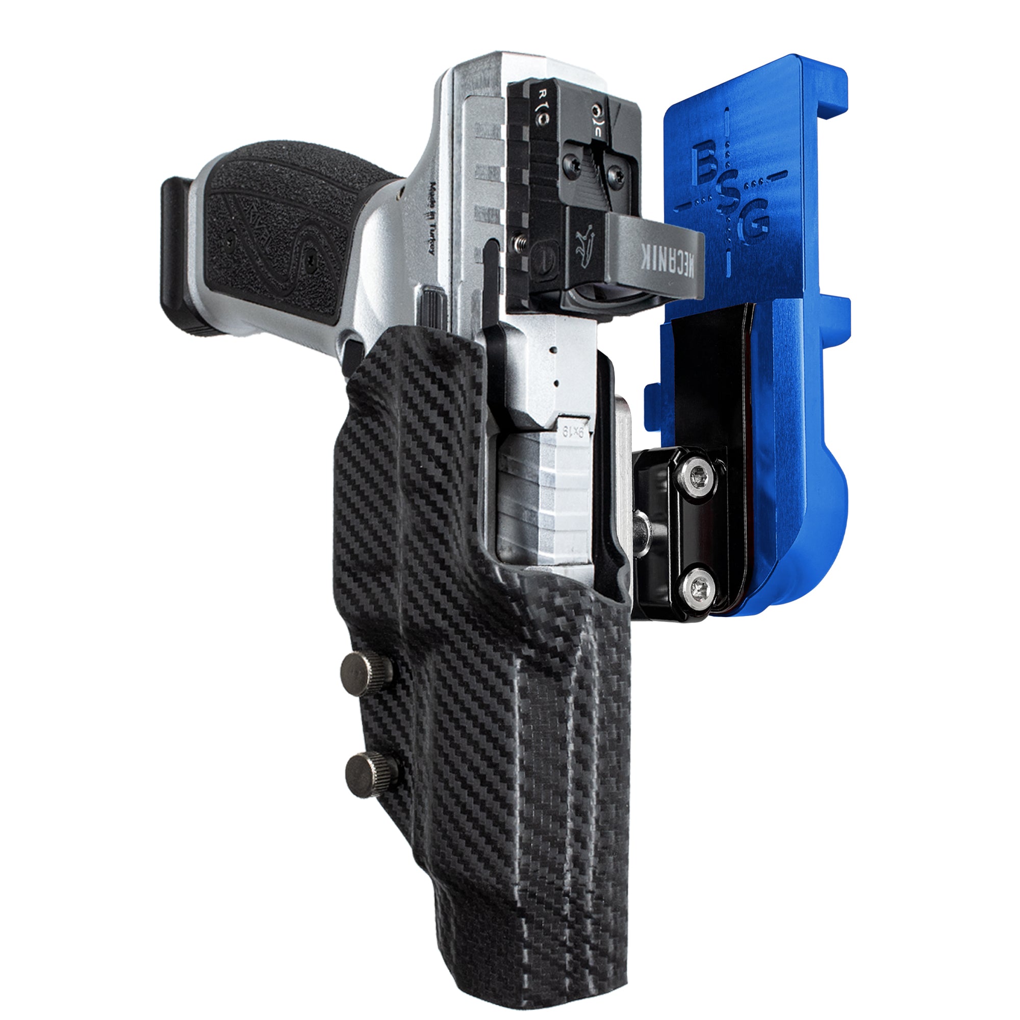 Canik Rival-S IPSC/USPA Quick Mount Ball Joint Holster with Blue Belt Attachment, Carbon Fiber Holster Shell
