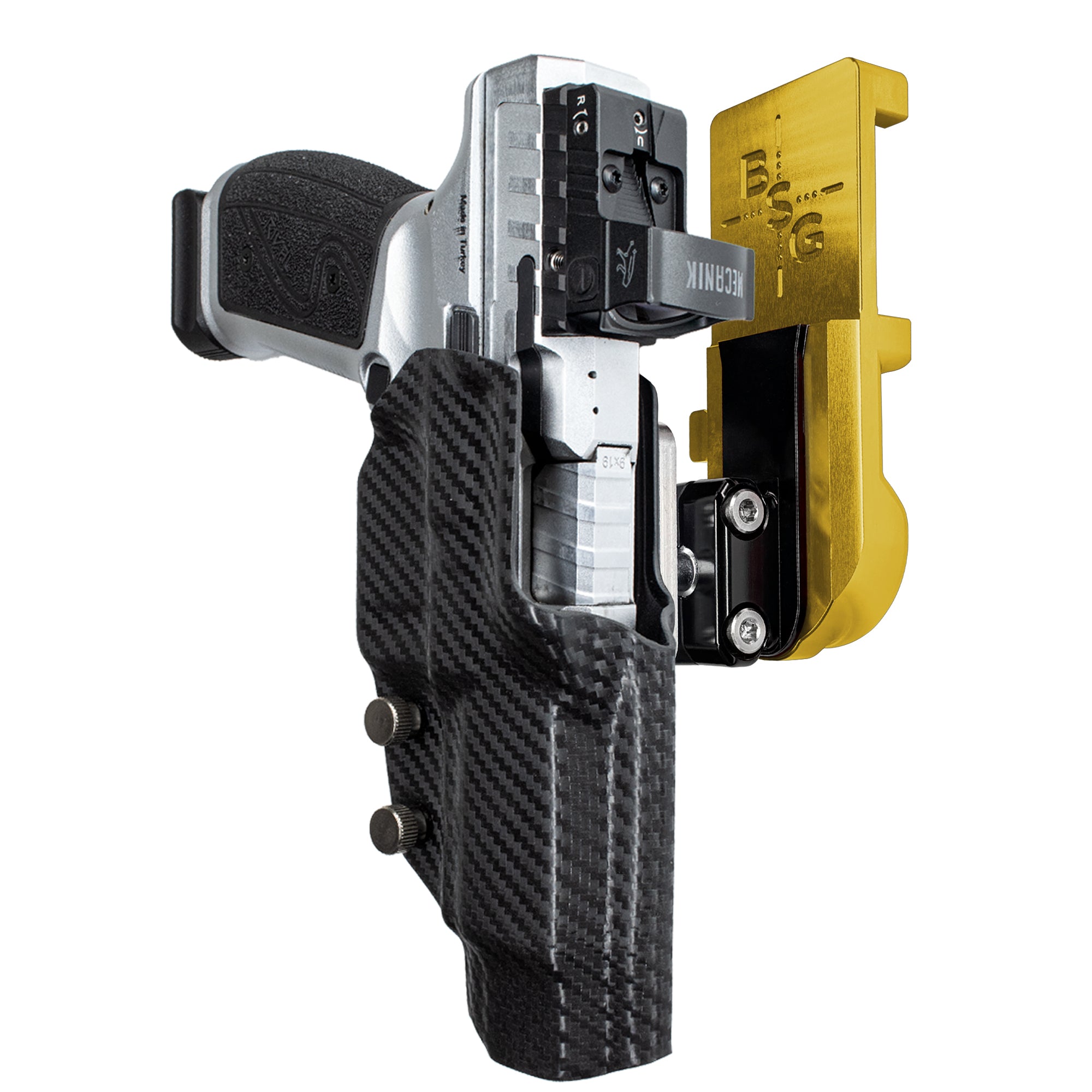 Canik Rival-S IPSC/USPA Quick Mount Ball Joint Holster with 24K Gold Belt Attachment, Carbon Fiber Holster Shell