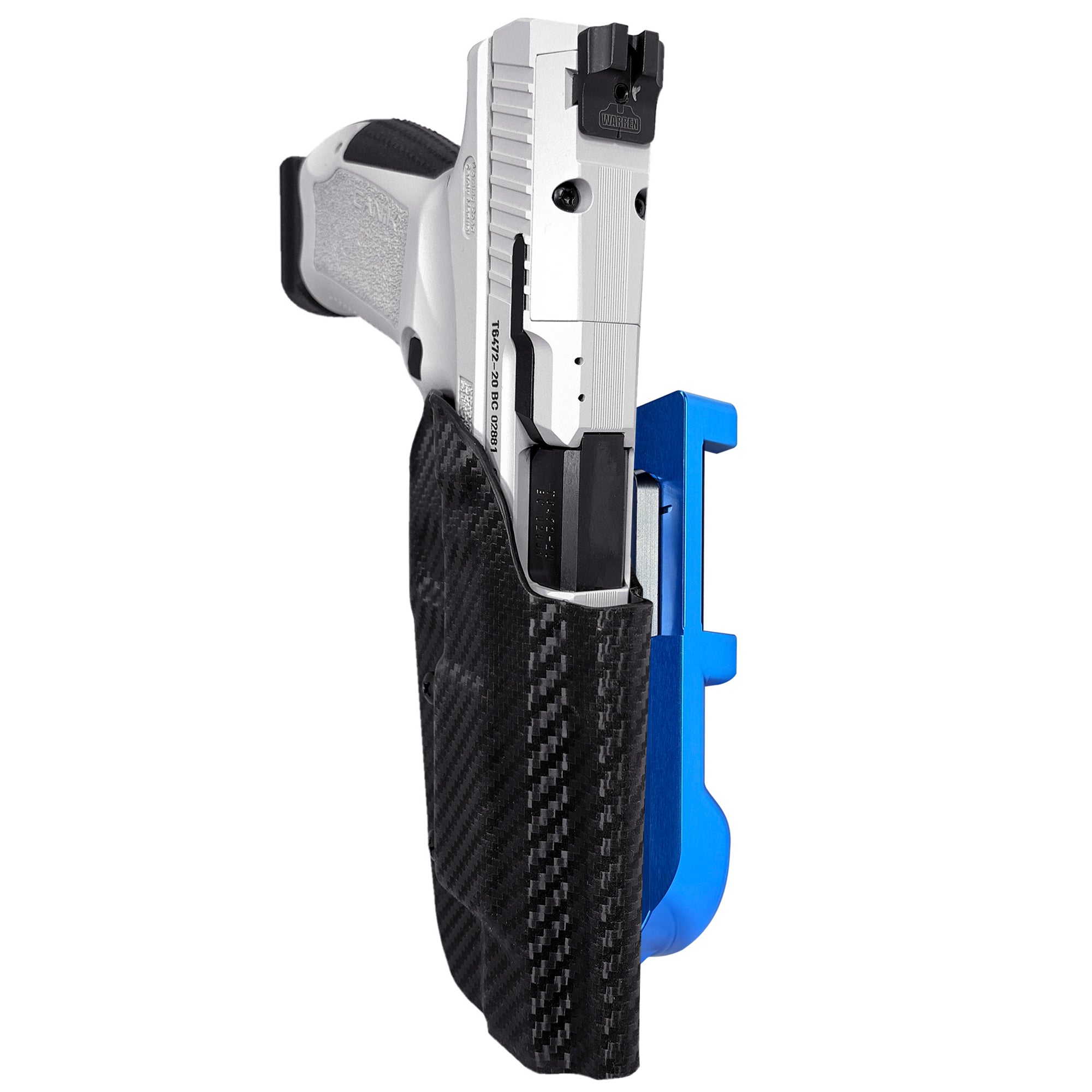 Canik TP9SFx IDPA Quick Mount Holster with Blue Belt Attachment, Carbon Fiber Holster Shell