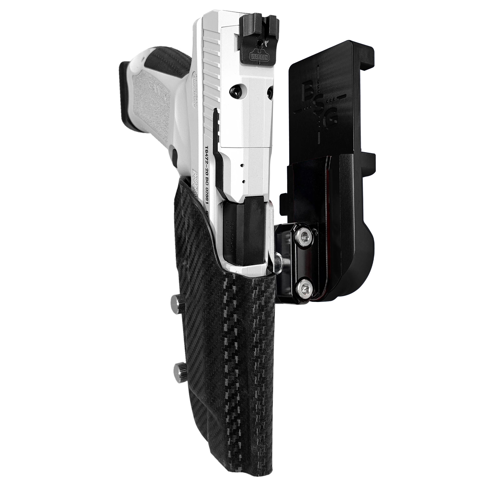 Canik TP9SFx IPSC/USPA Quick Mount Ball Joint Holster with Black Belt Attachment, Carbon Fiber Holster Shell