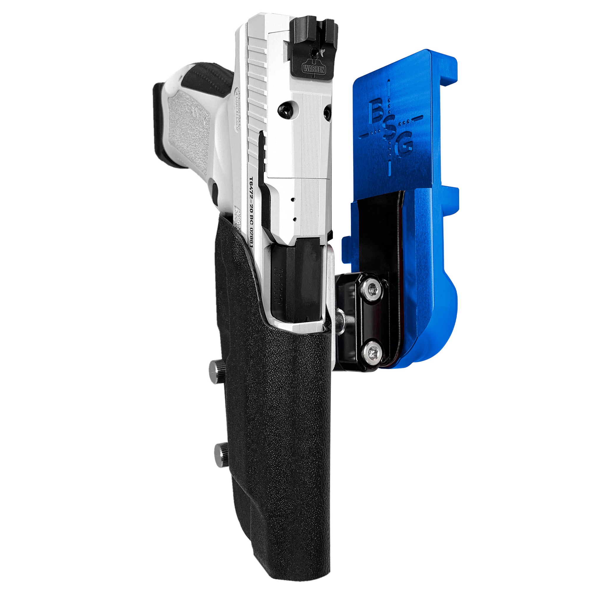 Canik TP9SFx IPSC/USPA Quick Mount Ball Joint Holster with Blue Belt Attachment, Black Holster Shell