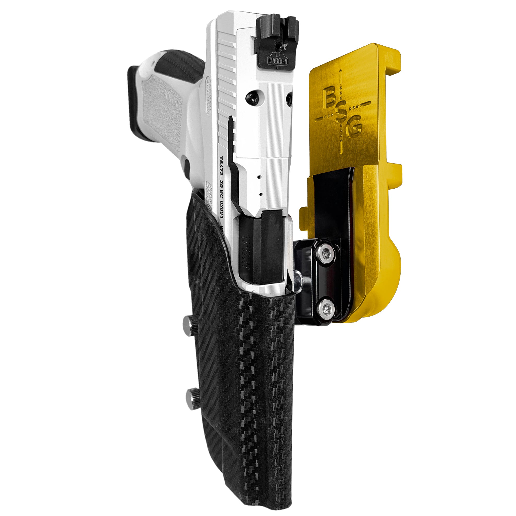 Canik TP9SFx IPSC/USPA Quick Mount Ball Joint Holster with 24K Gold Belt Attachment, Carbon Fiber Holster Shell