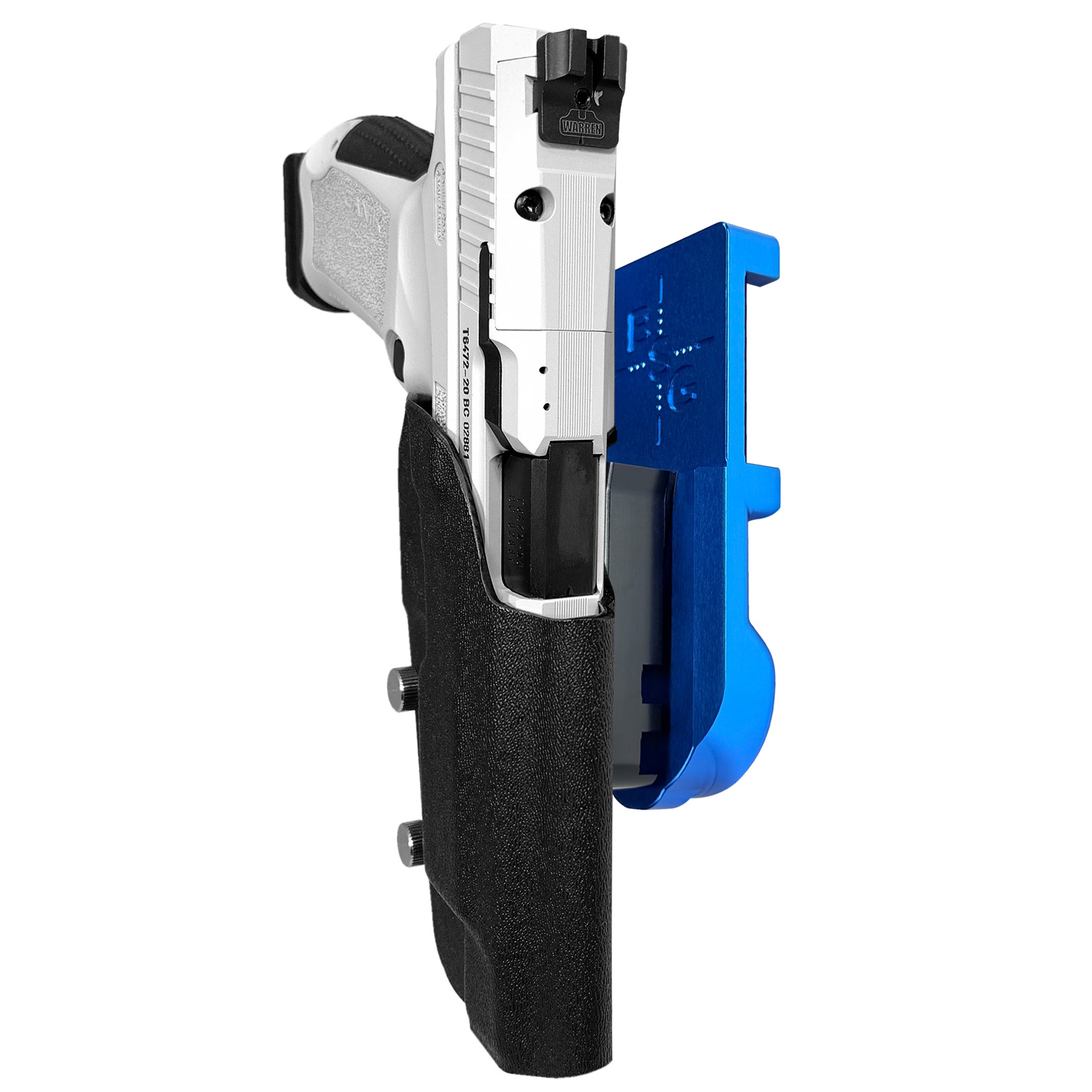 Canik TP9SFx IPSC/USPA Quick Mount Holster with Blue Belt Attachment, Black Holster Shell