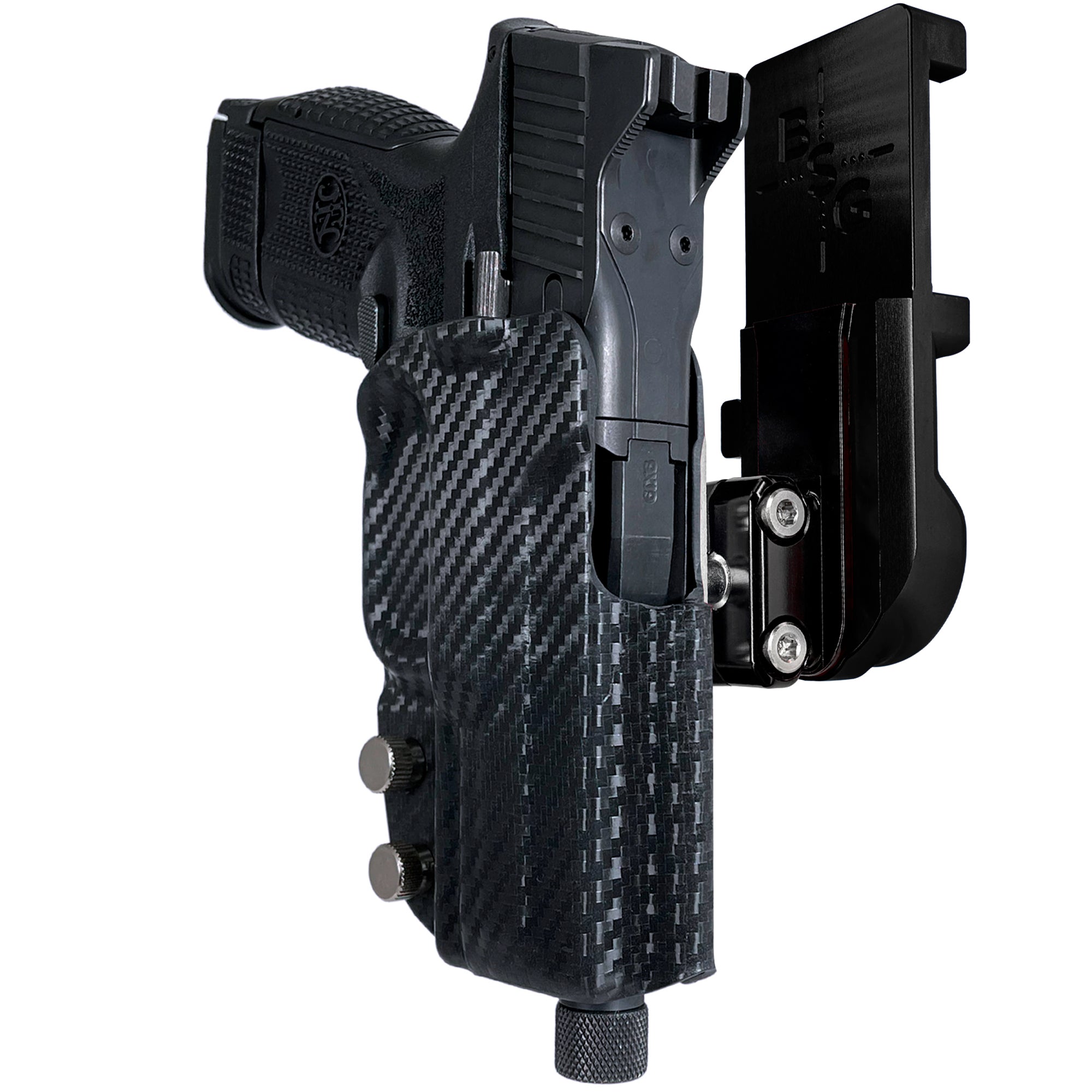 FN 509 Compact IPSC/USPA Quick Mount Ball Joint Holster with Black Belt Attachment, Carbon Fiber Holster Shell