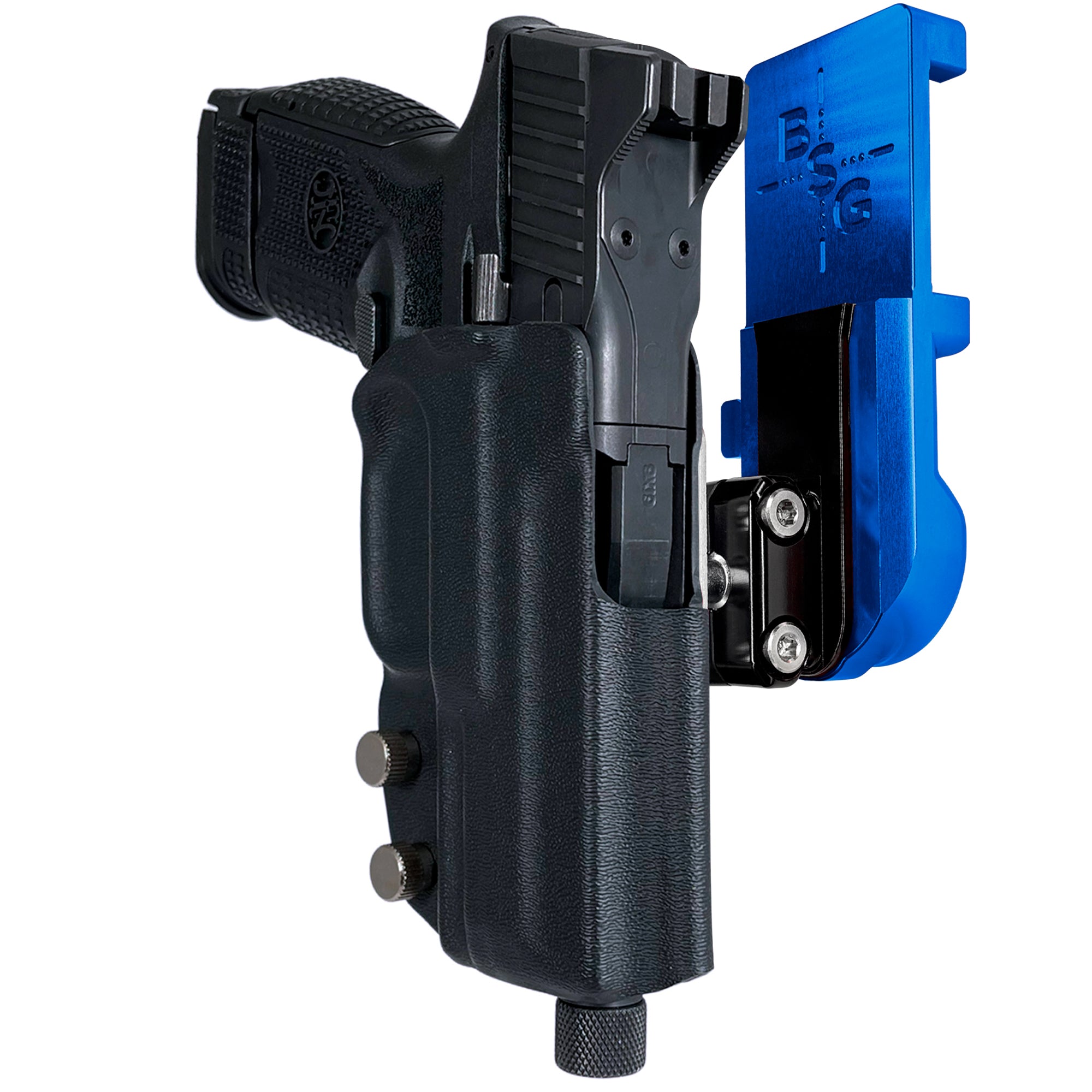 FN 509 Compact IPSC/USPA Quick Mount Ball Joint Holster with Blue Belt Attachment, Black Holster Shell