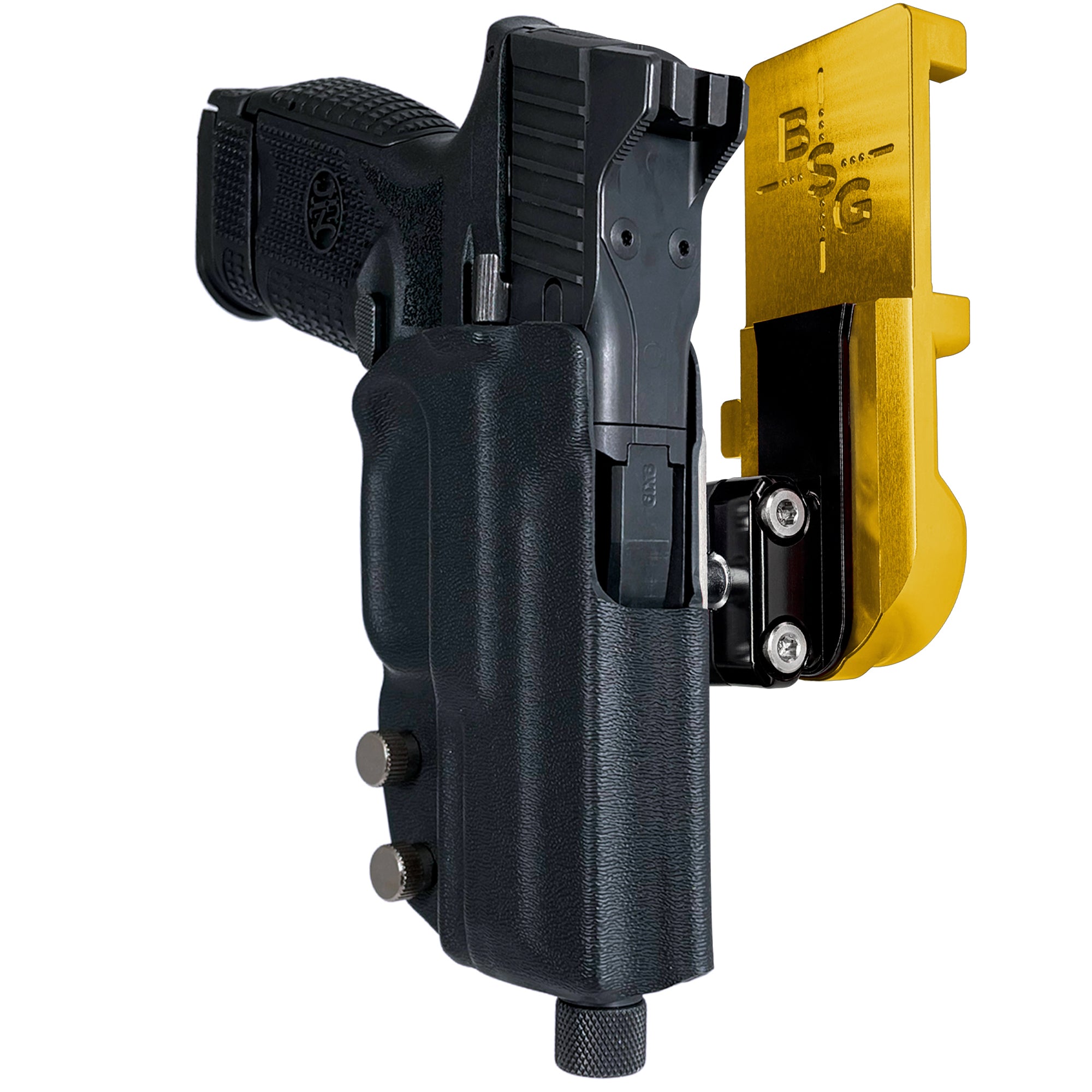FN 509 Compact IPSC/USPA Quick Mount Ball Joint Holster with 24K Gold Belt Attachment, Black Holster Shell