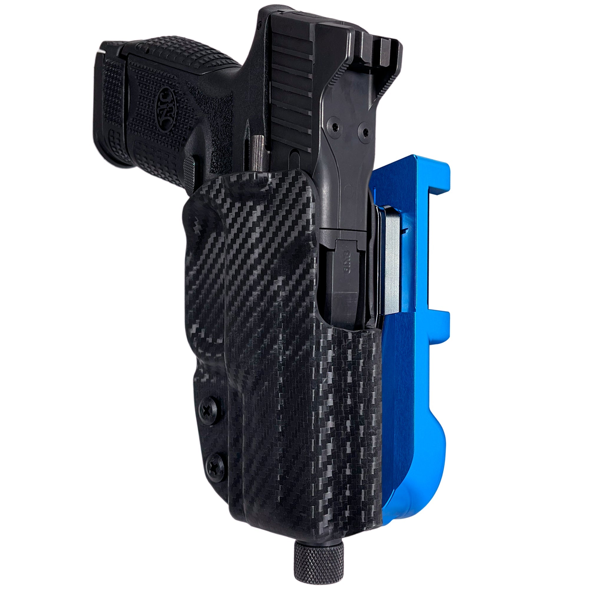FN 509 Compact IDPA Quick Mount Holster with Blue Belt Attachment, Carbon Fiber Holster Shell
