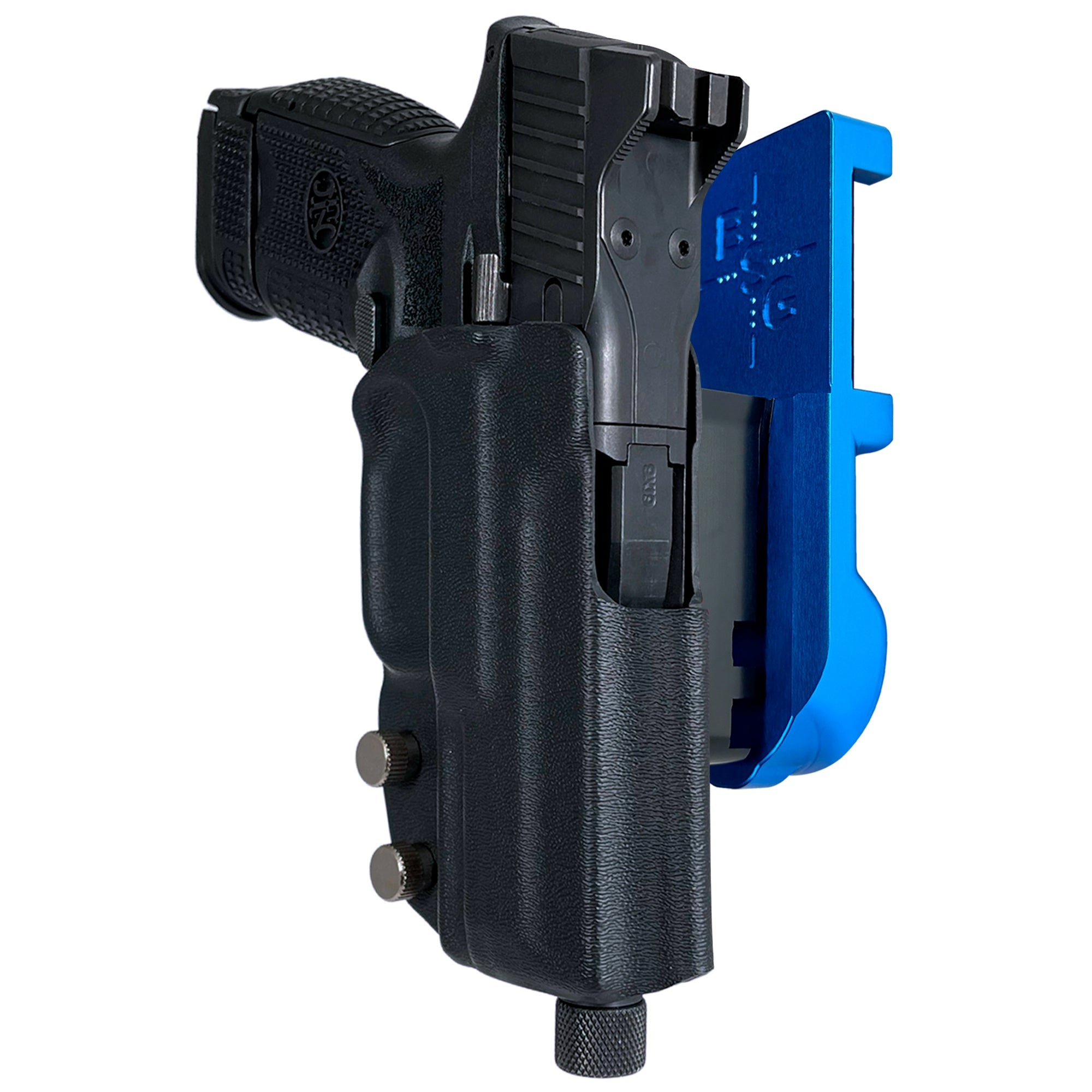 FN 509 Compact IPSC/USPA Quick Mount Holster with Blue Belt Attachment, Black Holster Shell
