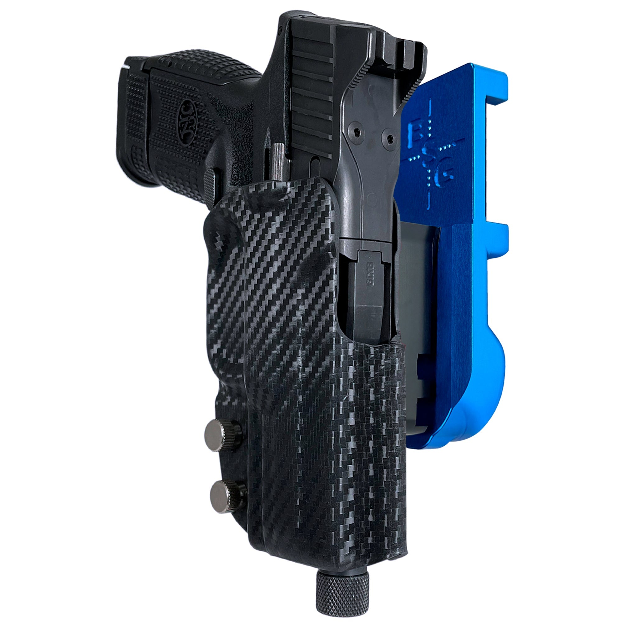FN 509 Compact IPSC/USPA Quick Mount Holster with Blue Belt Attachment, Carbon Fiber Holster Shell