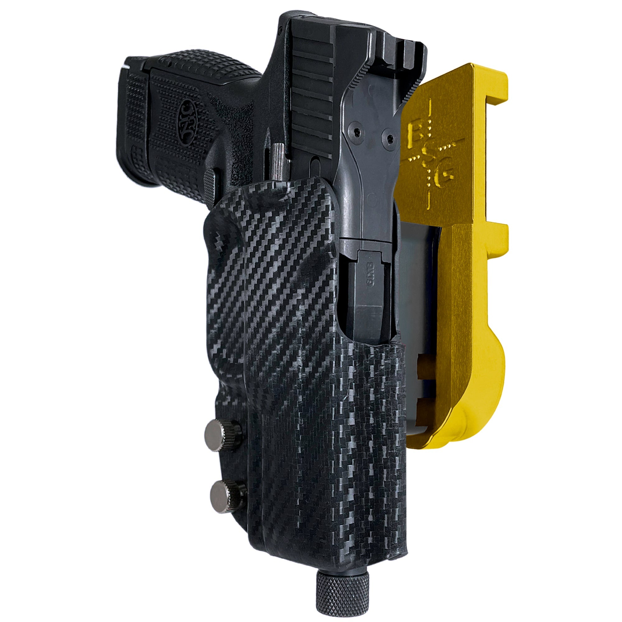 FN 509 Compact IPSC/USPA Quick Mount Holster with 24K Gold Belt Attachment, Carbon Fiber Holster Shell