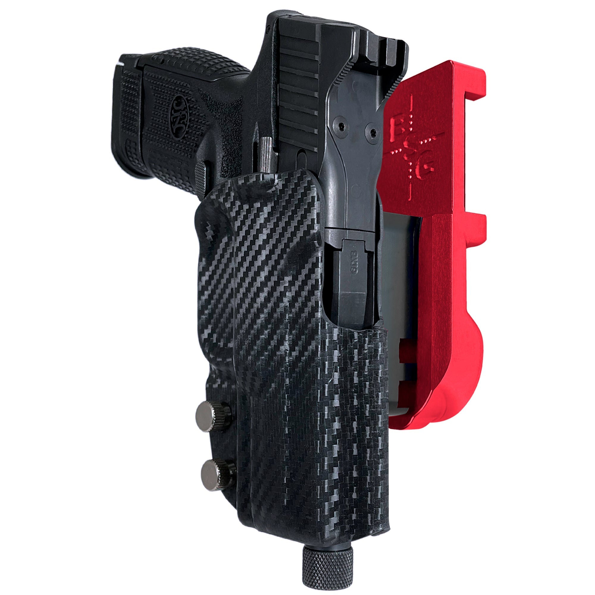 FN 509 Compact IPSC/USPA Quick Mount Holster with Red Belt Attachment, Carbon Fiber Holster Shell