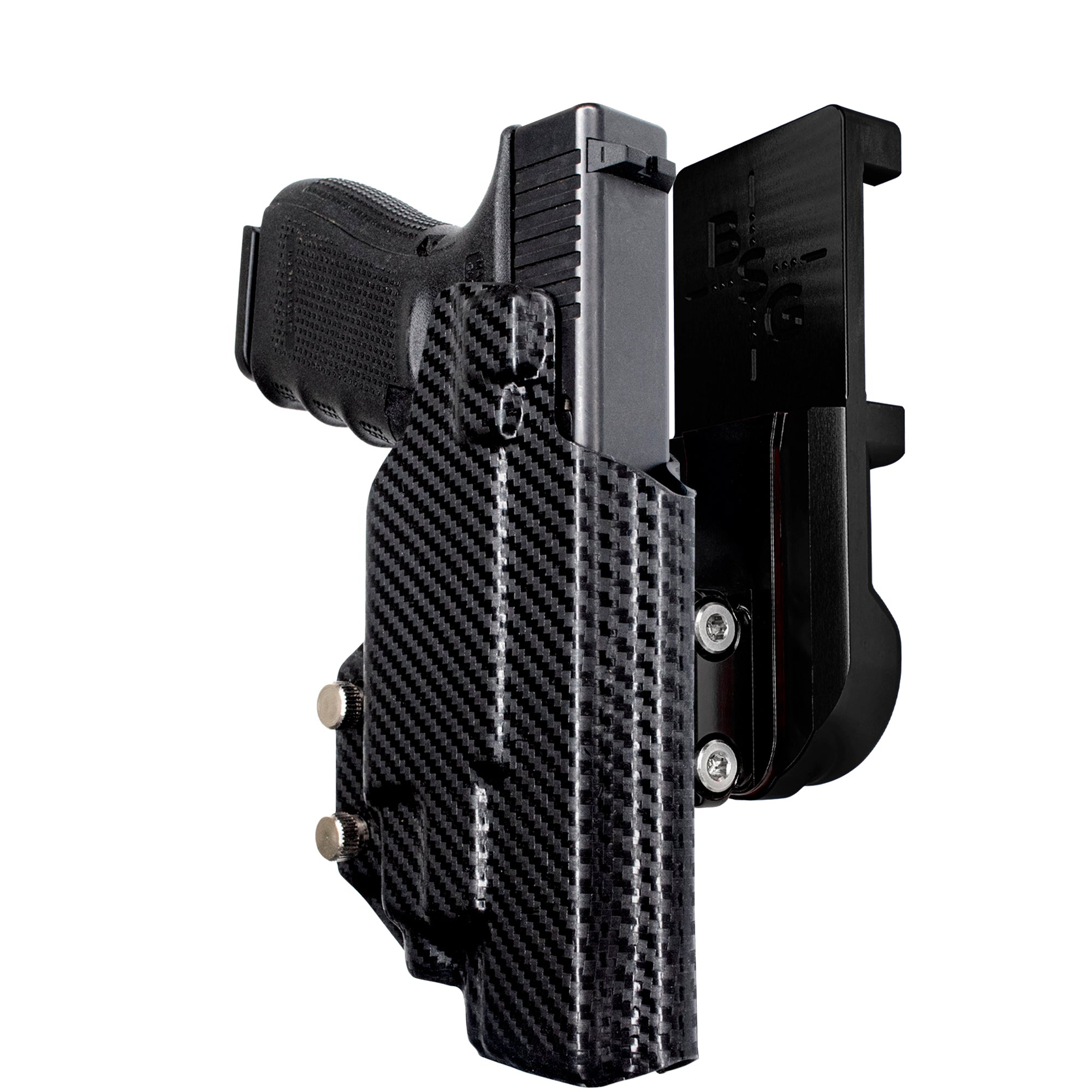 Glock 17 (Gen 4) w/ TLR-7/8 IPSC/USPA Quick Mount Ball Joint Holster with Black Belt Attachment, Carbon Fiber Holster Shell