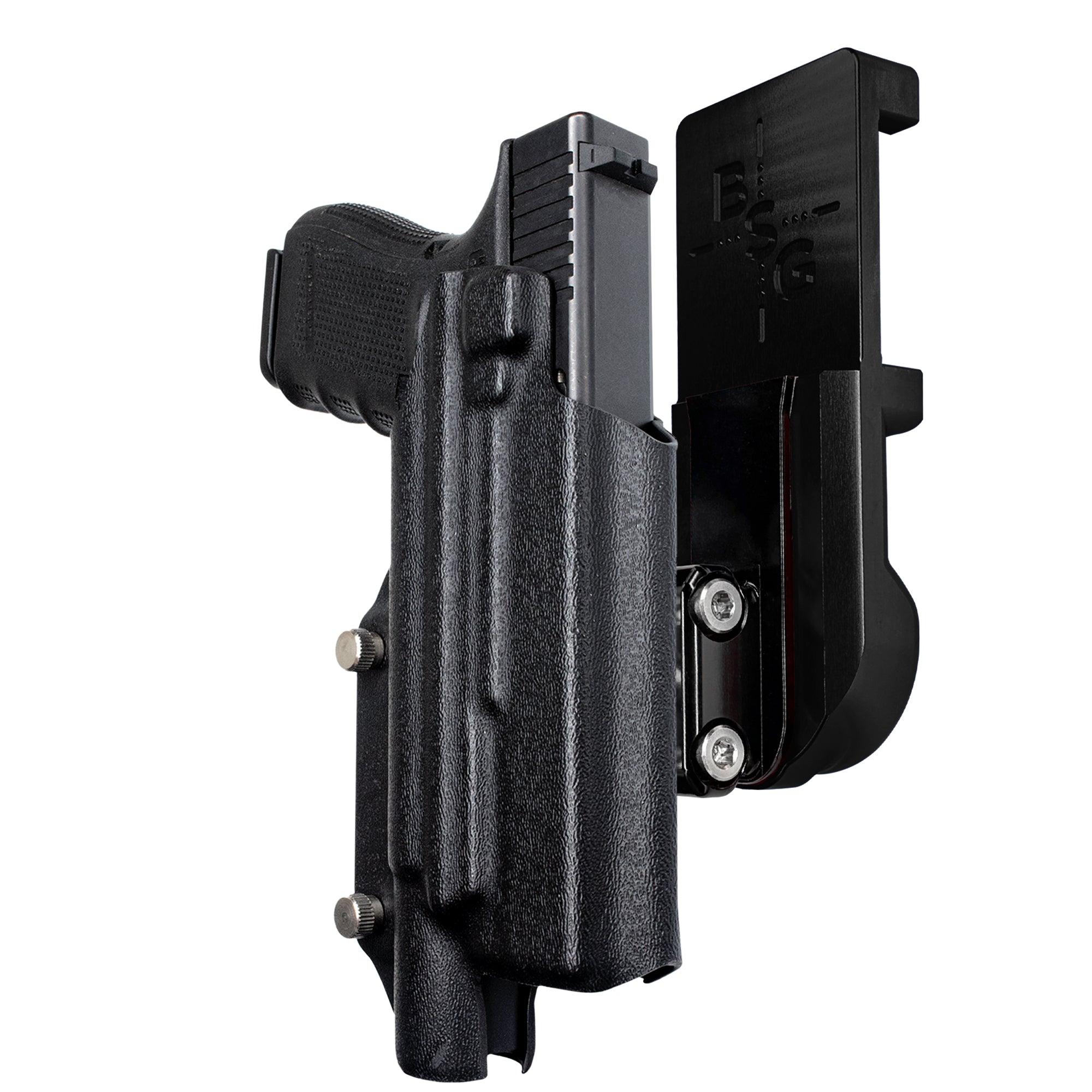 Glock 17 w/ X300U-A IPSC/USPA Quick Mount Ball Joint Holster with Black Belt Attachment, Black Holster Shell
