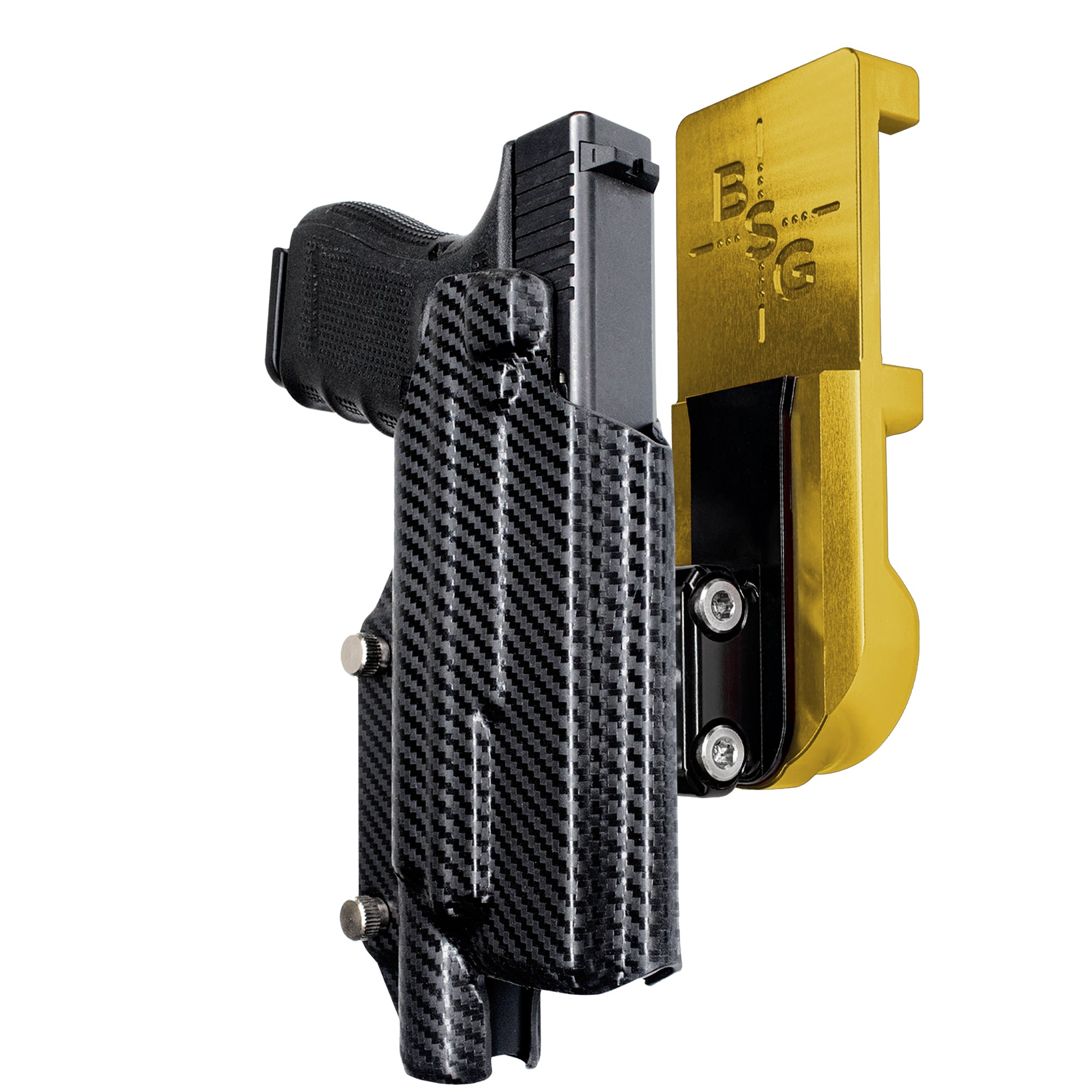 Glock 17 w/ X300U-A IPSC/USPA Quick Mount Ball Joint Holster with 24K Gold Belt Attachment, Carbon Fiber Holster Shell