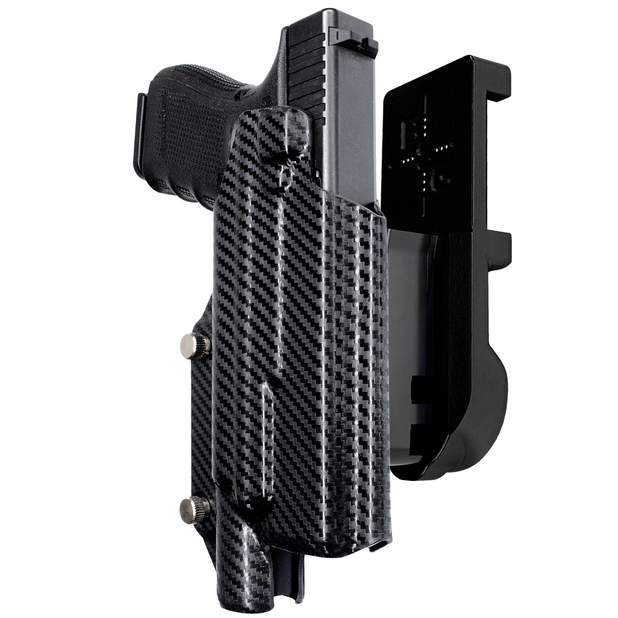 Glock 17 w/ X300U-A IPSC/USPA Quick Mount Holster with Black Belt Attachment, Carbon Fiber Holster Shell