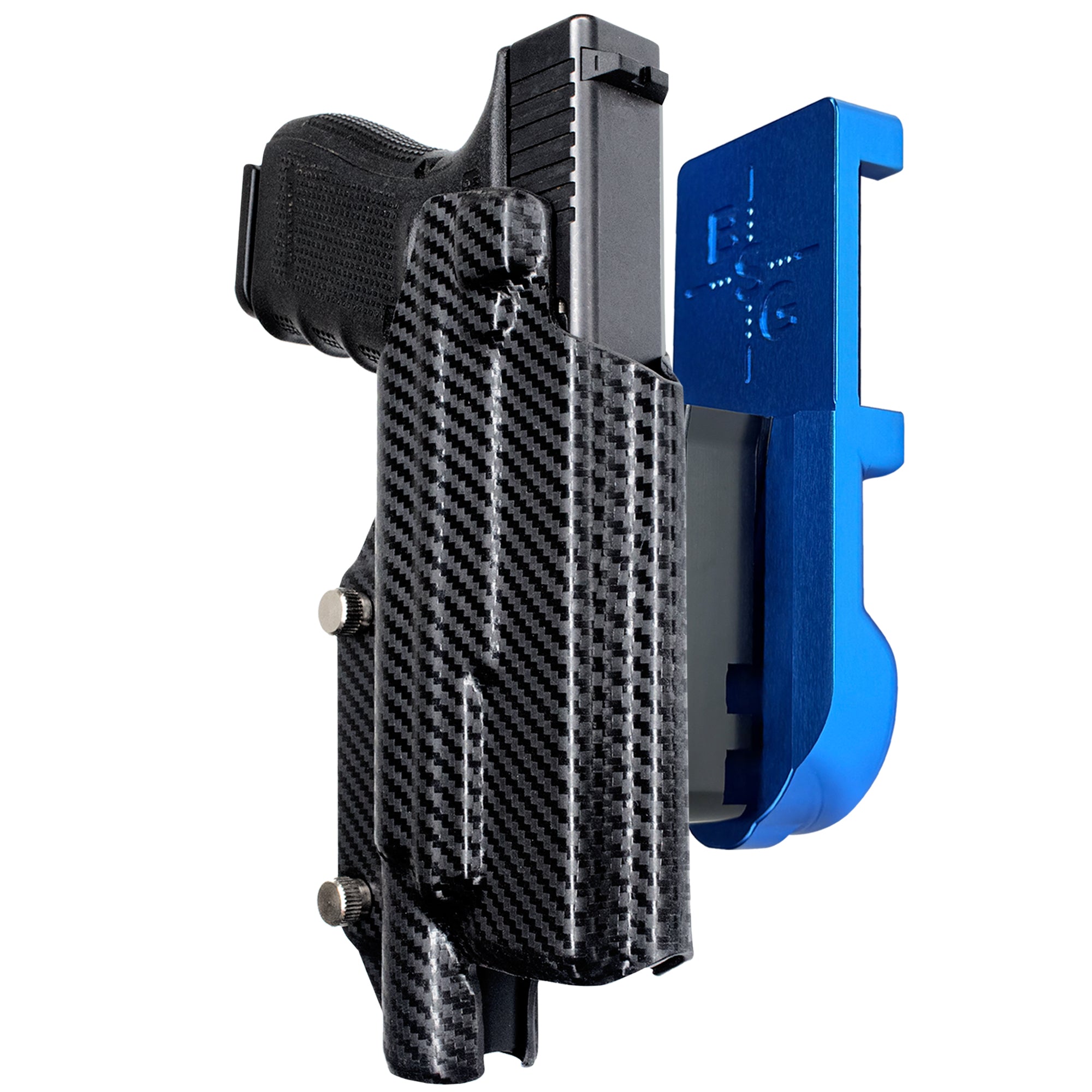 Glock 17 w/ X300U-A IPSC/USPA Quick Mount Holster with Blue Belt Attachment, Carbon Fiber Holster Shell