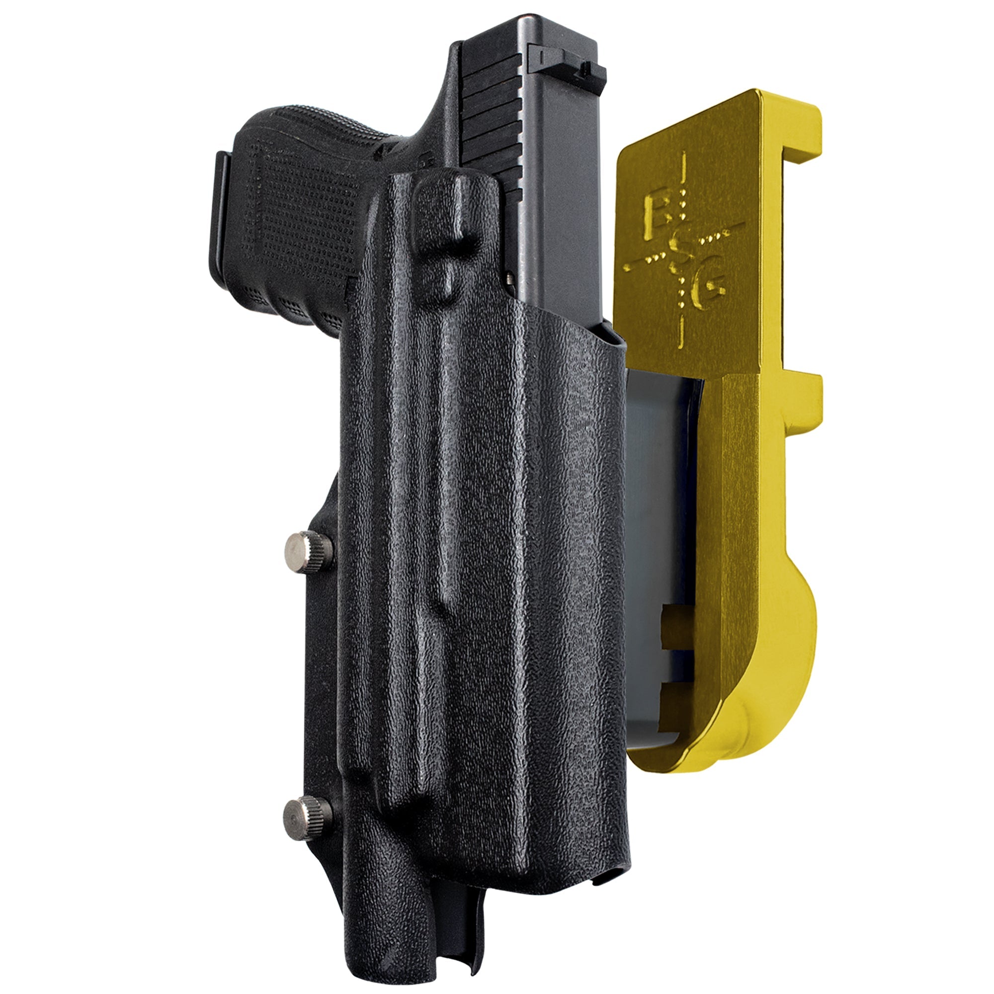 Glock 17 w/ X300U-A IPSC/USPA Quick Mount Holster with 24K Gold Belt Attachment, Black Holster Shell