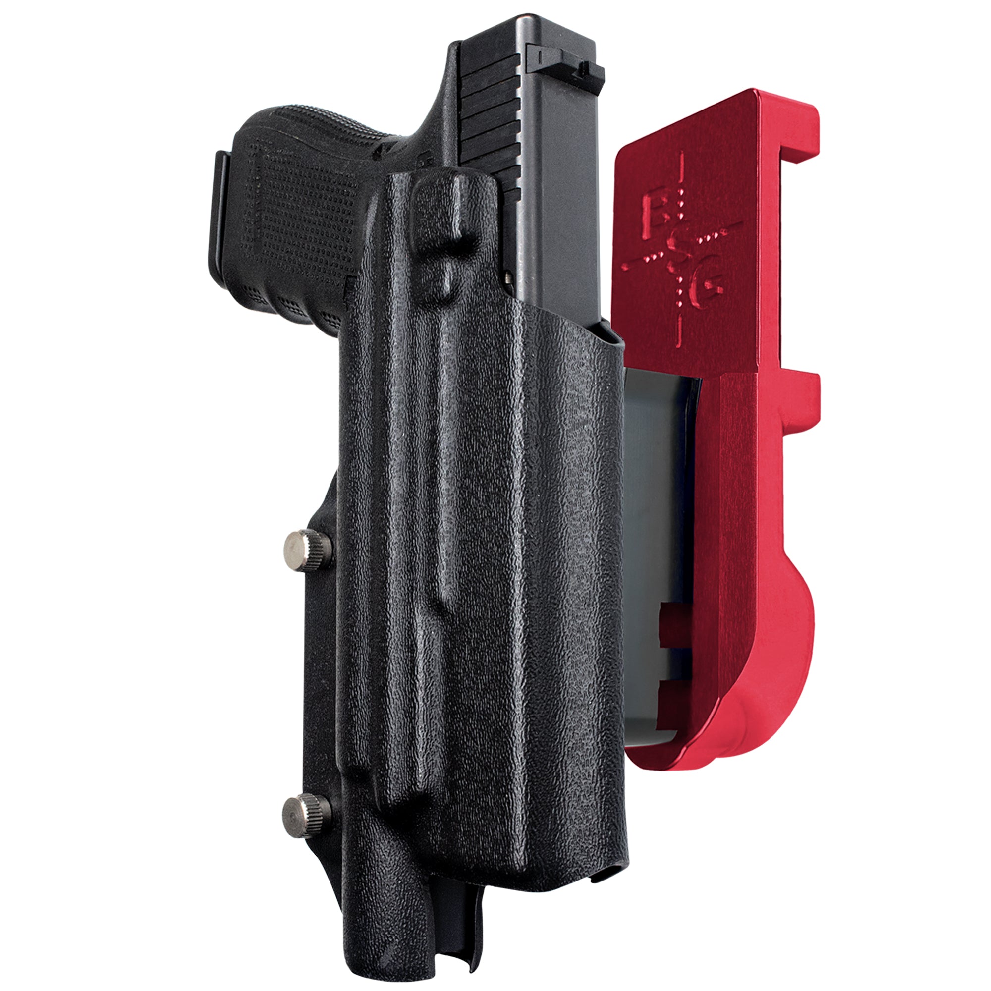 Glock 17 w/ X300U-A IPSC/USPA Quick Mount Holster with Red Belt Attachment, Black Holster Shell
