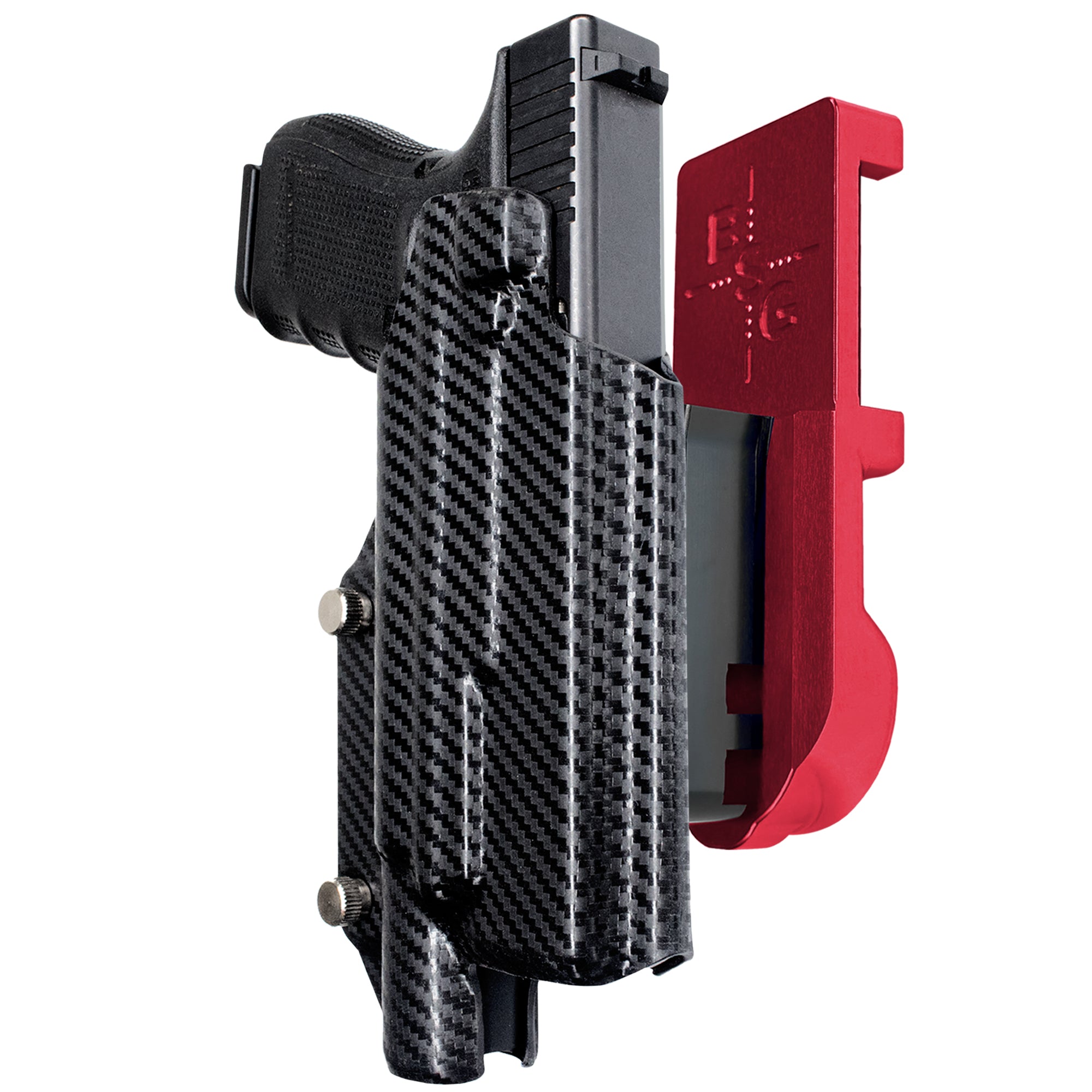 Glock 17 w/ X300U-A IPSC/USPA Quick Mount Holster with Red Belt Attachment, Carbon Fiber Holster Shell