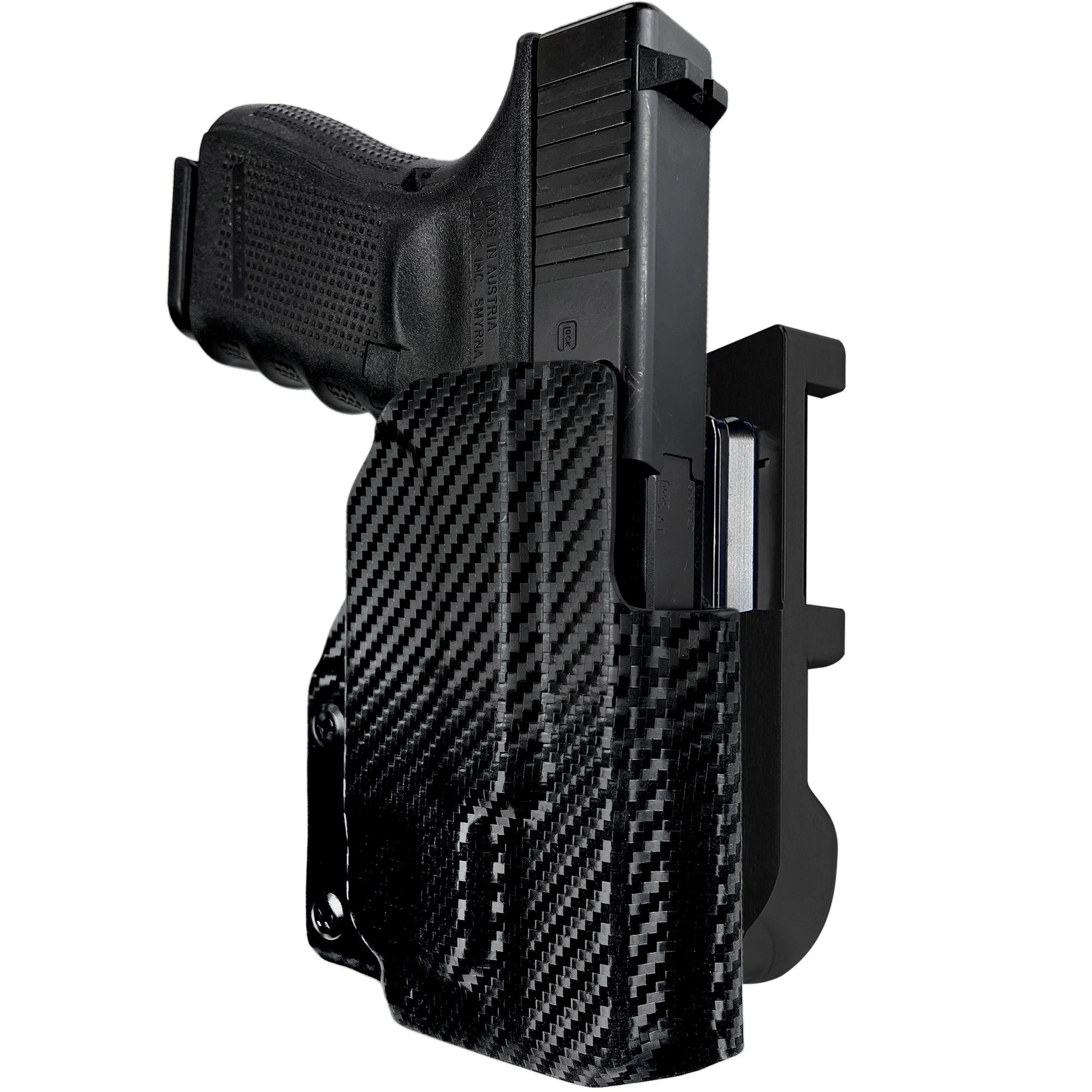 Glock 19 Gen 4 w/ TLR7A IDPA Quick Mount Holster with Black Belt Attachment, Carbon Fiber Holster Shell