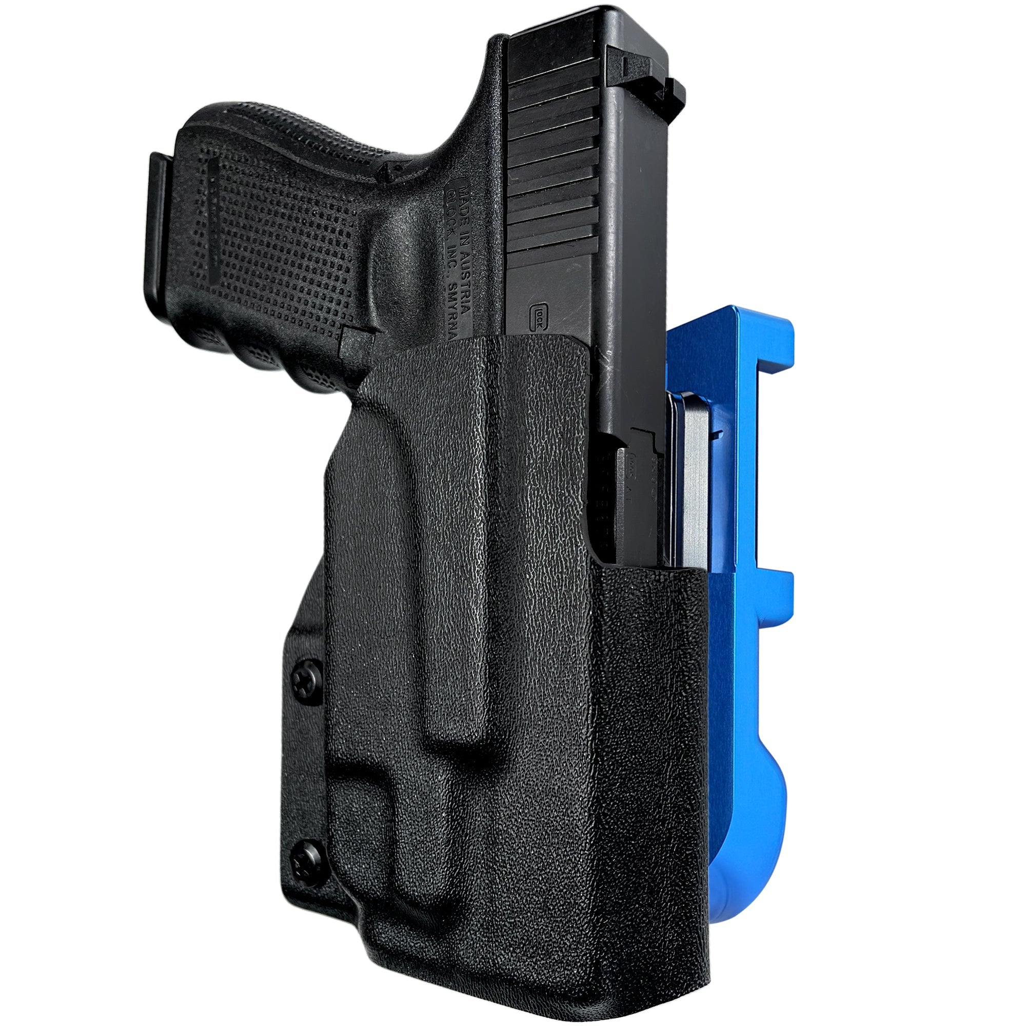 Glock 19 Gen 4 w/ TLR7A IDPA Quick Mount Holster with Blue Belt Attachment, Black Holster Shell