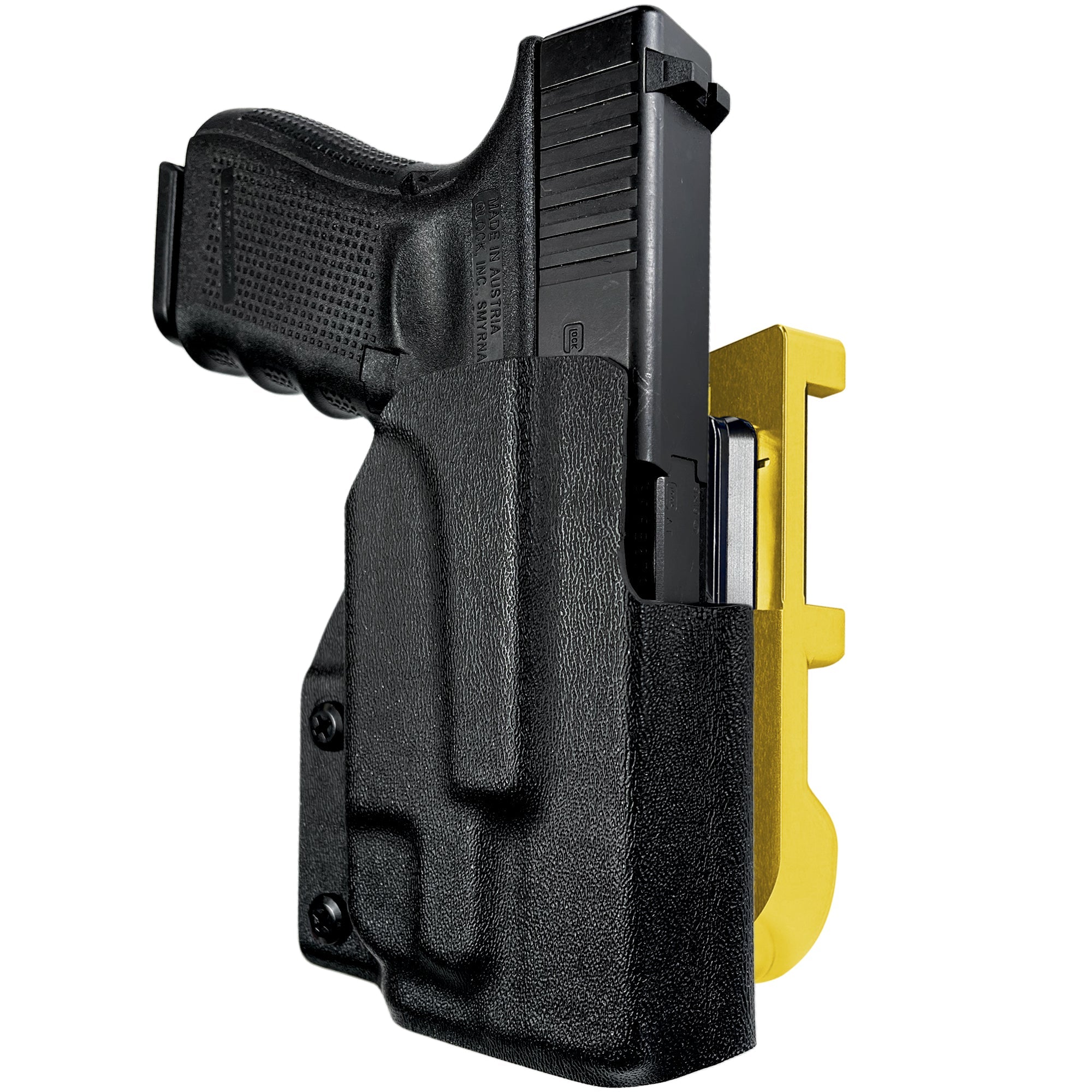Glock 19 Gen 4 w/ TLR7A IDPA Quick Mount Holster with 24K Gold Belt Attachment, Black Holster Shell