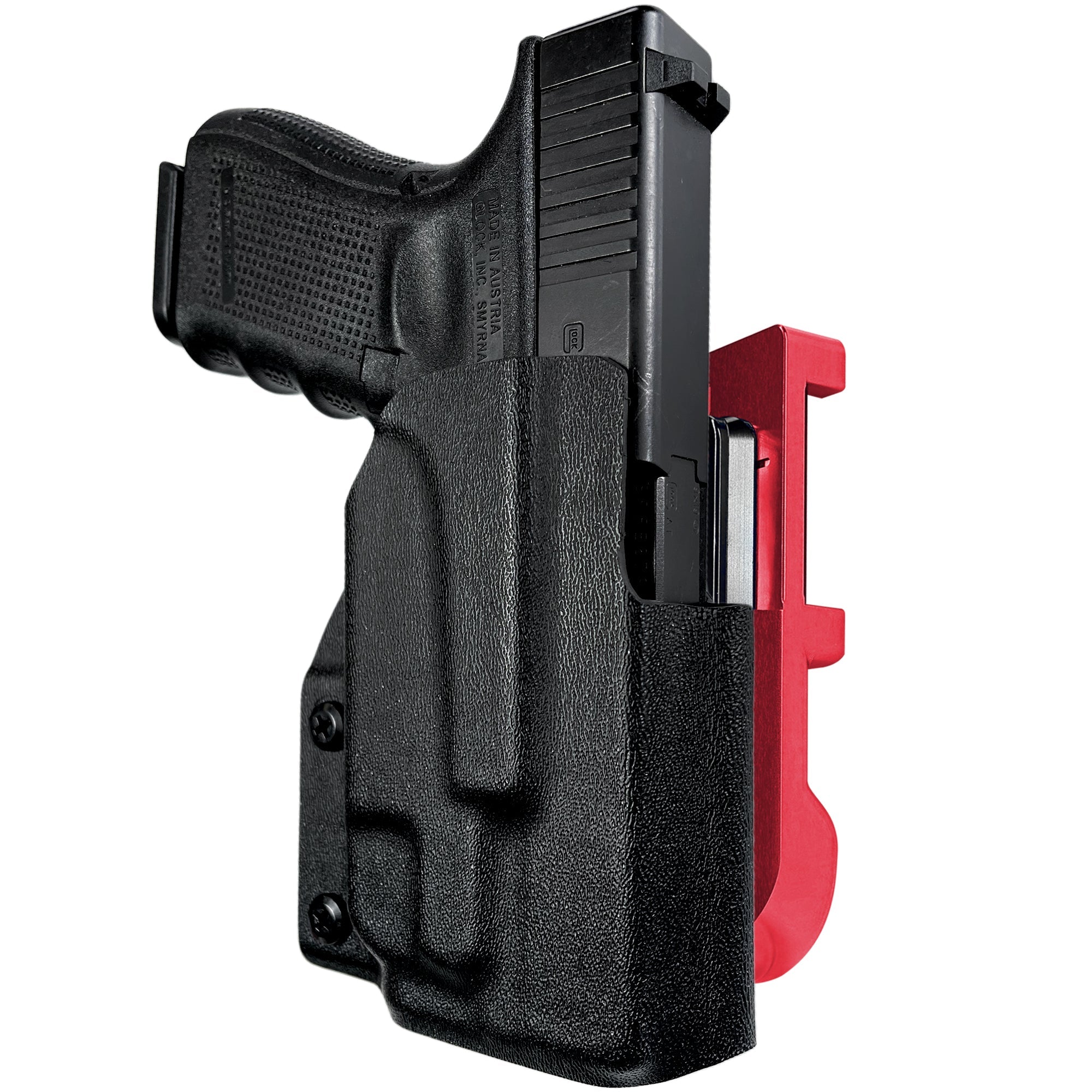Glock 19 Gen 4 w/ TLR7A IDPA Quick Mount Holster with Red Belt Attachment, Black Holster Shell