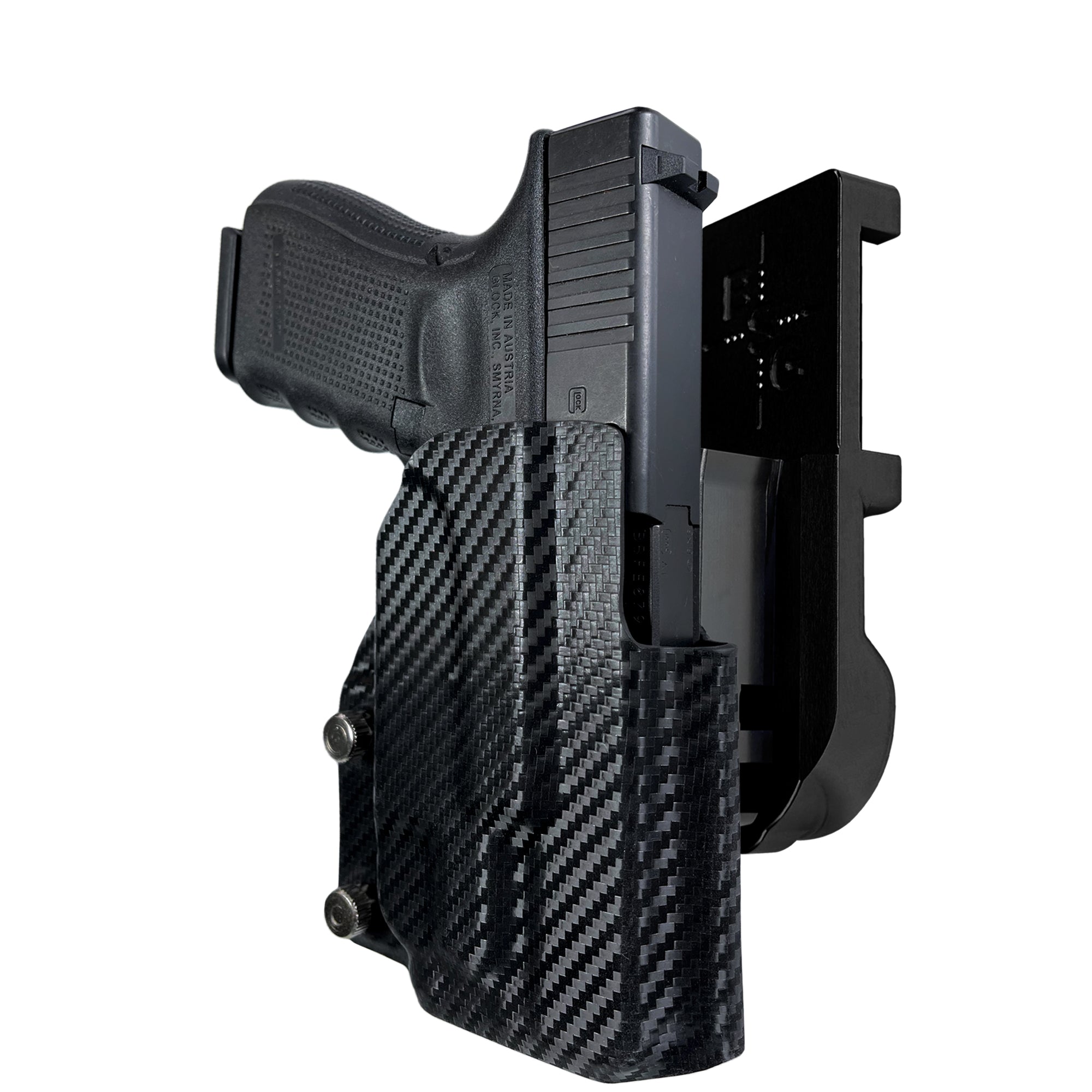Glock 19 Gen 4 w/ TLR7A IPSC/USPA Quick Mount Holster with Black Belt Attachment, Carbon Fiber Holster Shell