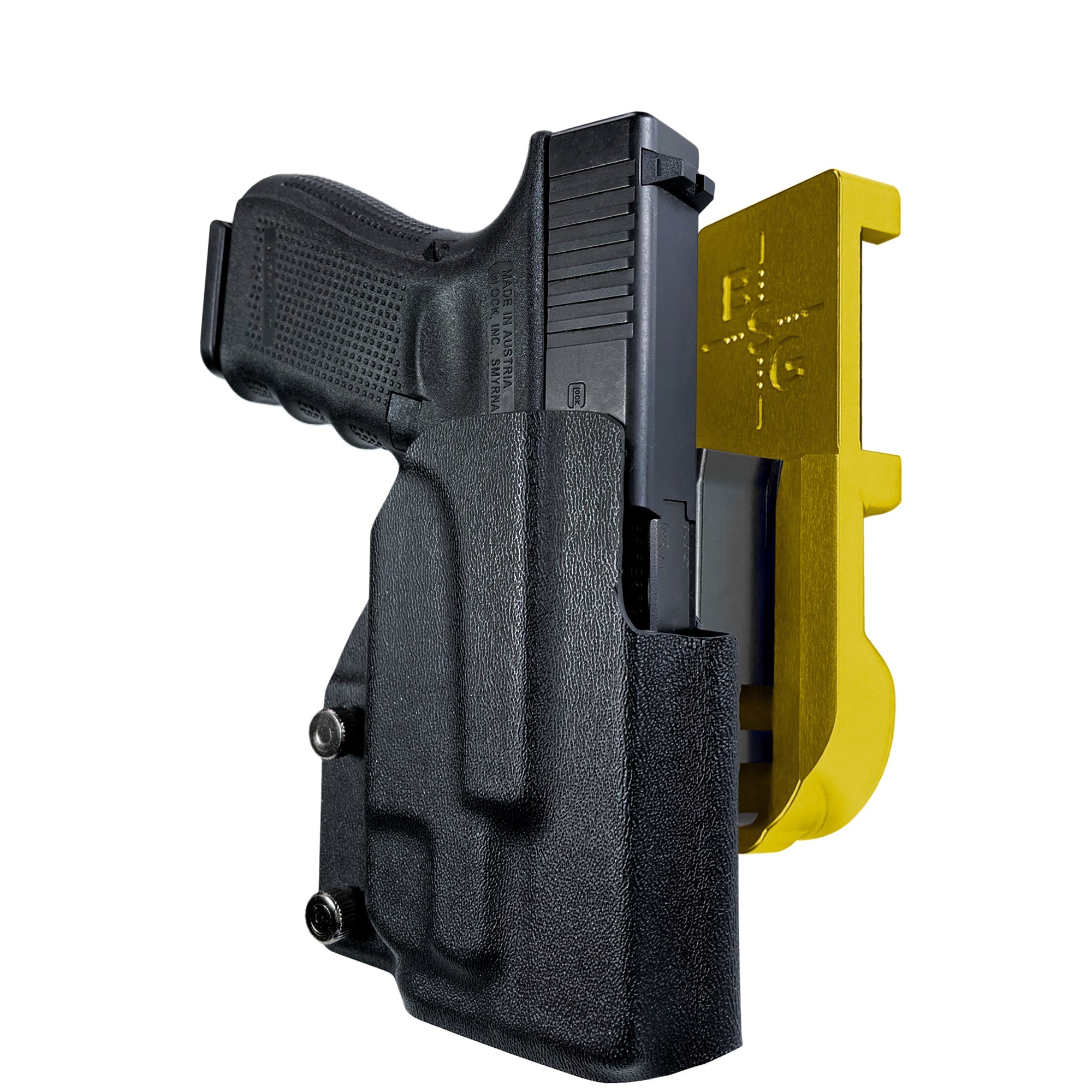 Glock 19 Gen 4 w/ TLR7A IPSC/USPA Quick Mount Holster with 24K Gold Belt Attachment, Black Holster Shell