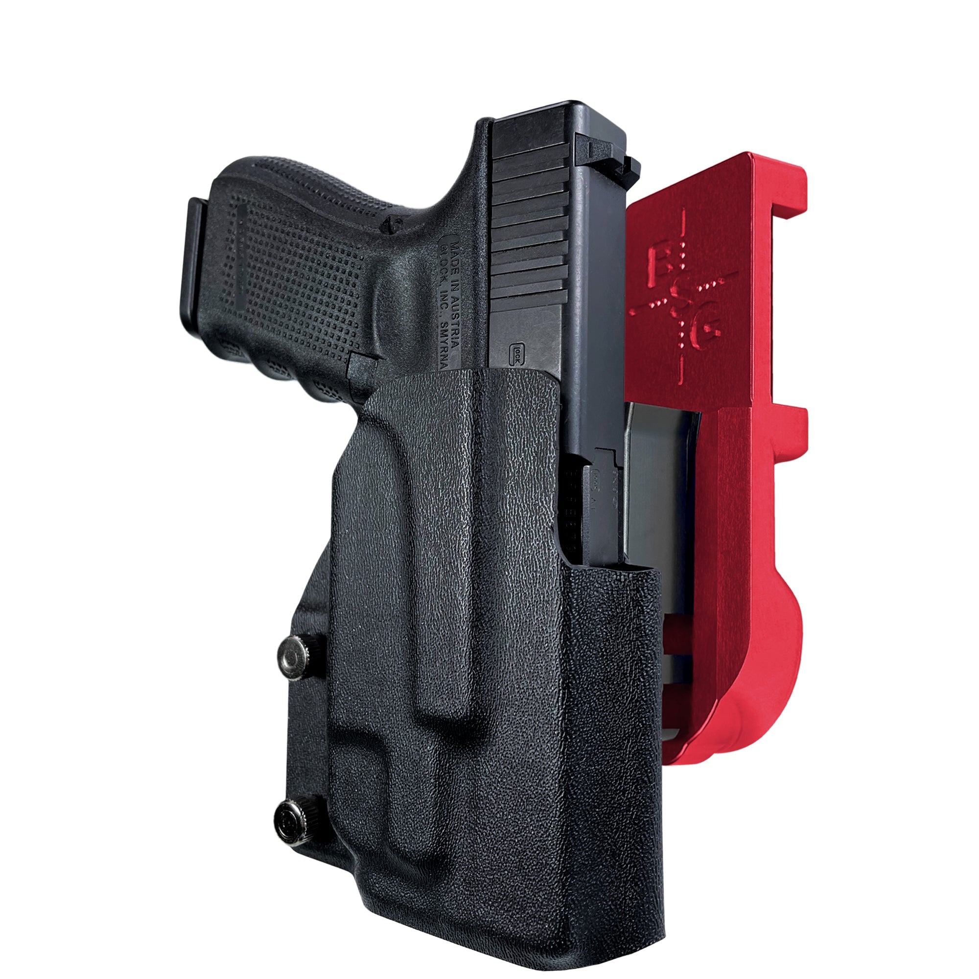 Glock 19 Gen 4 w/ TLR7A IPSC/USPA Quick Mount Holster with Red Belt Attachment, Black Holster Shell