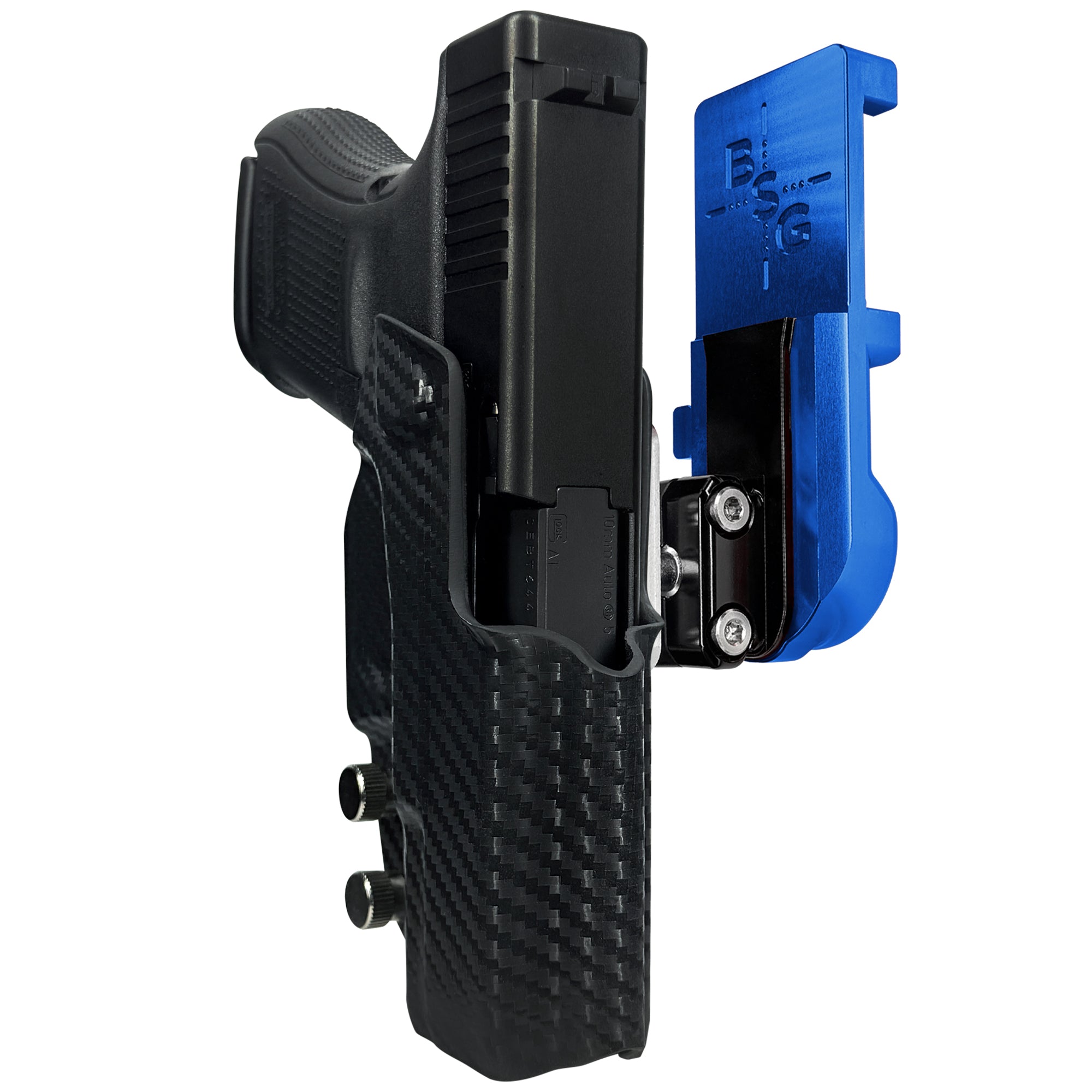 Glock 29 Gen 5 IPSC/USPA Quick Mount Ball Joint Holster with Blue Belt Attachment, Carbon Fiber Holster Shell