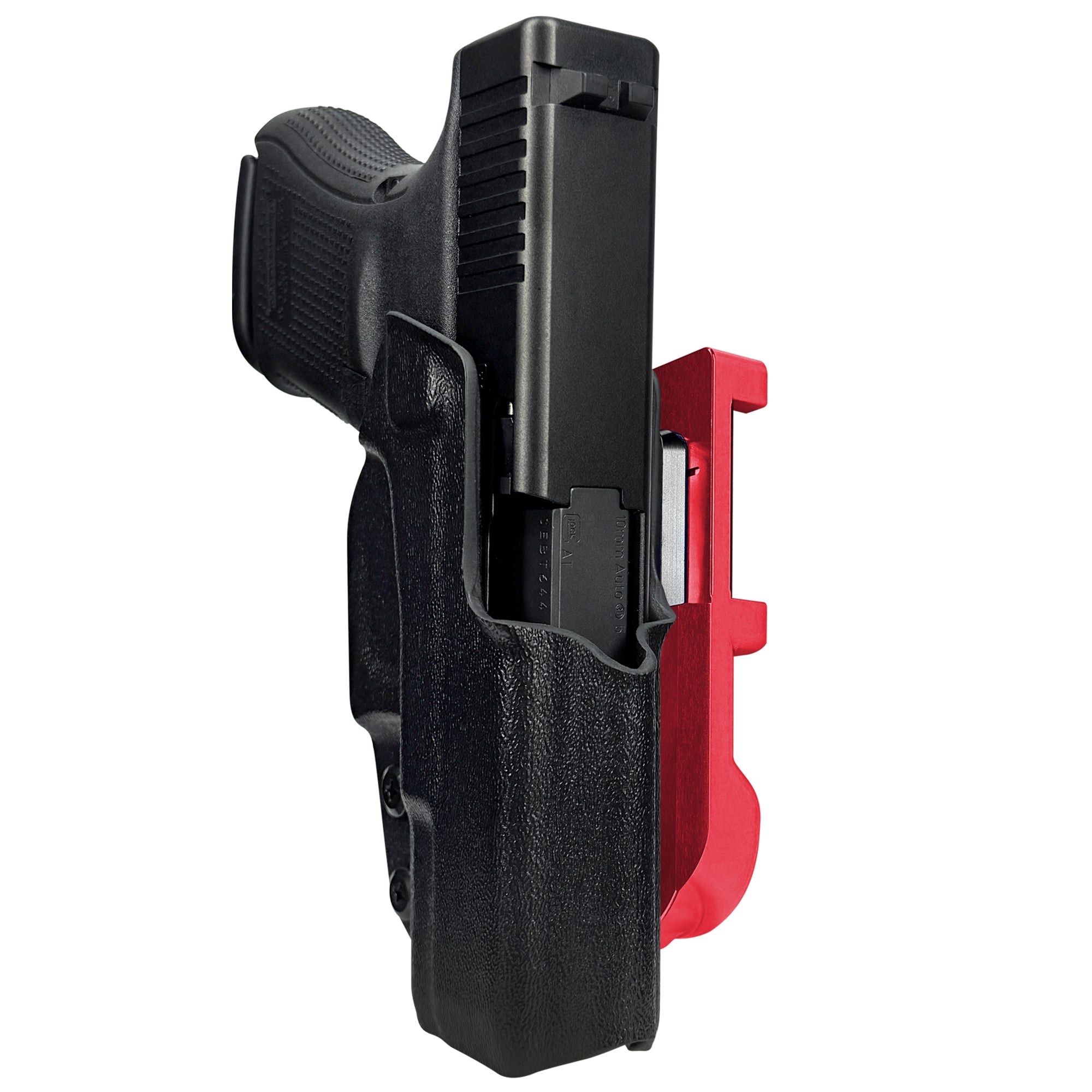 Glock 29 Gen 5 IDPA Quick Mount Holster with Red Belt Attachment, Black Holster Shell
