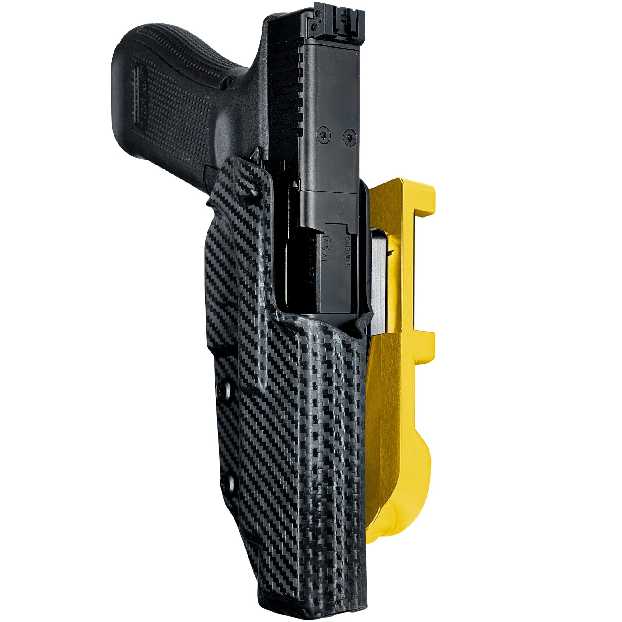 Glock 34 w/ Align Tactical IDPA Quick Mount Holster with 24K Gold Belt Attachment, Carbon Fiber Holster Shell