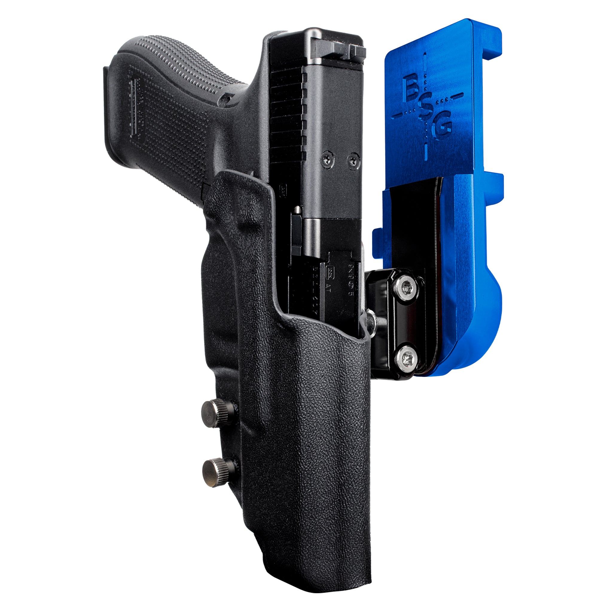 Glock 34 All Gens IPSC/USPA Quick Mount Ball Joint Holster with Blue Belt Attachment, Black Holster Shell
