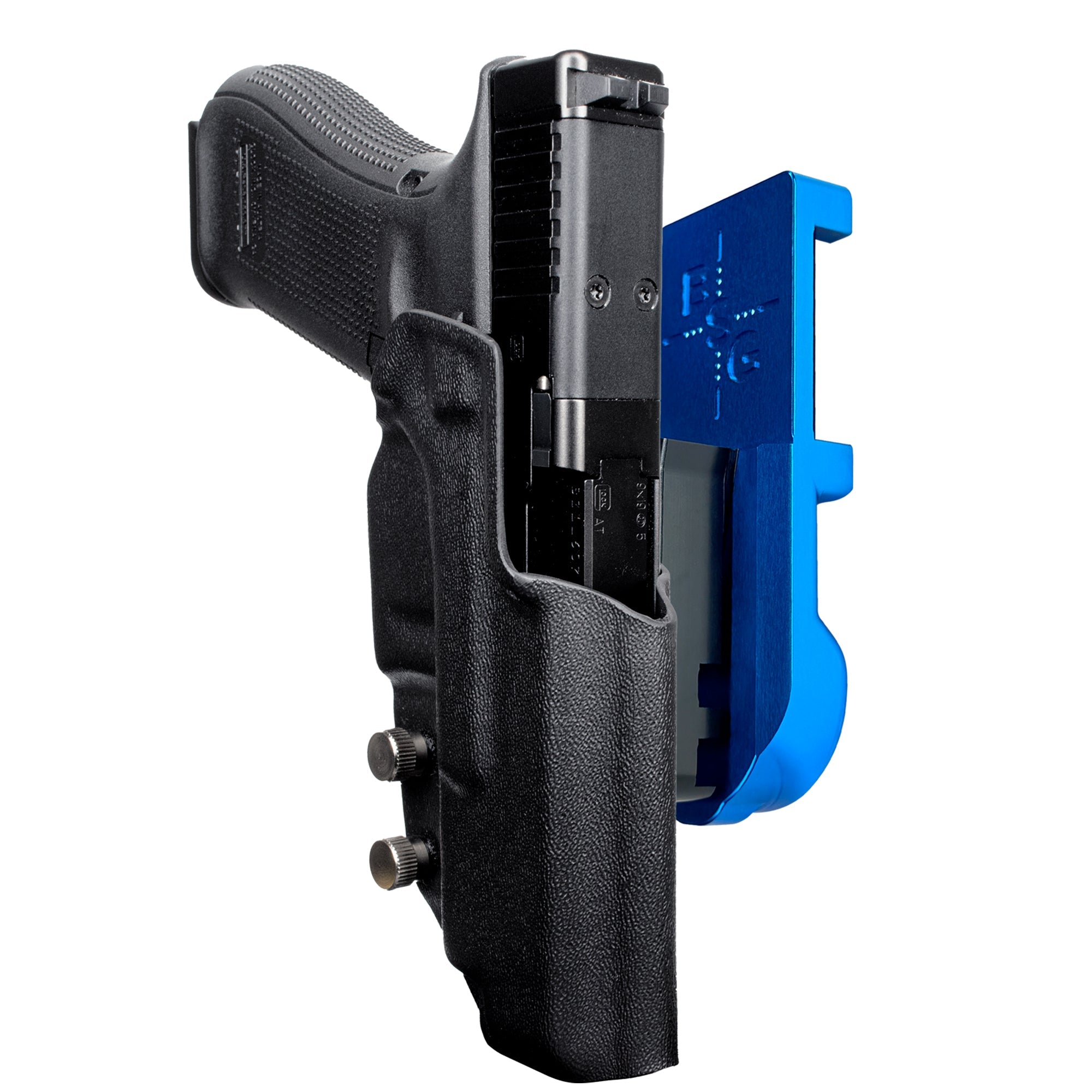 Glock 34 All Gens IPSC/USPA Quick Mount Holster with Blue Belt Attachment, Black Holster Shell