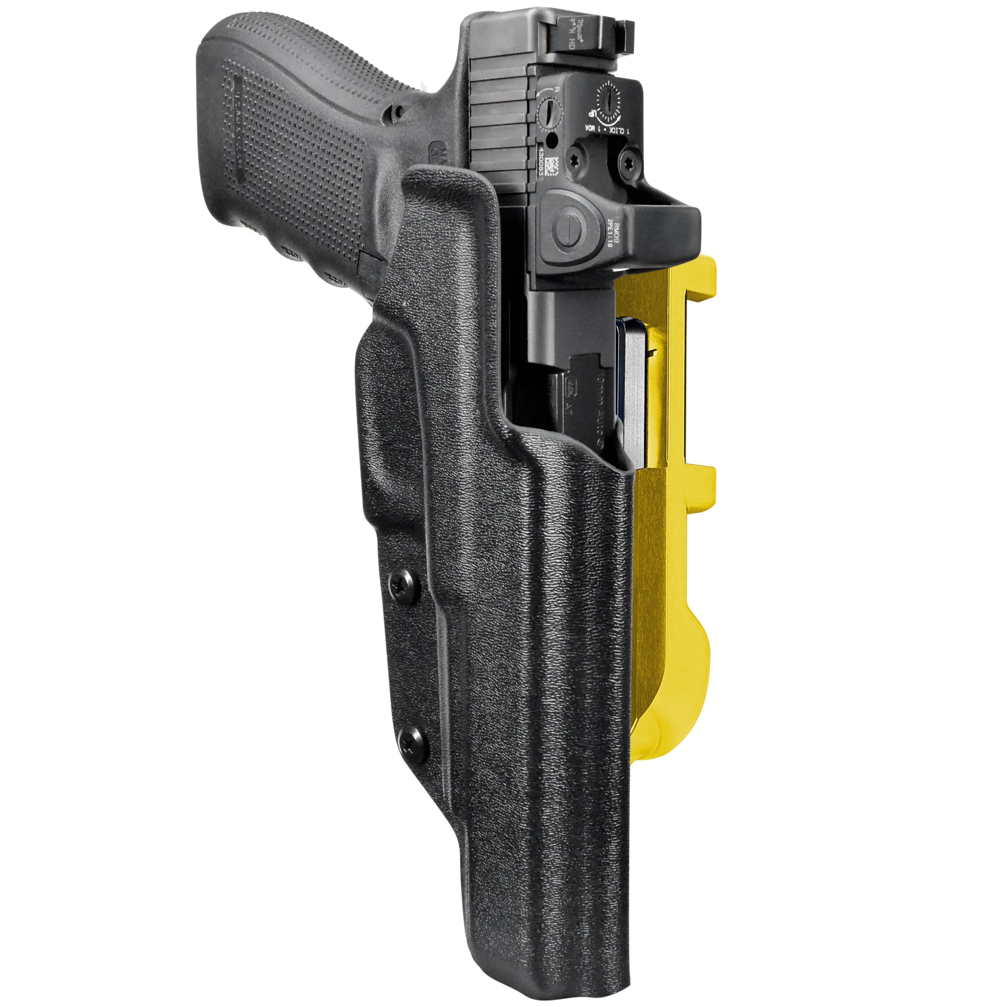 Glock 40 Gen4 MOS IDPA Quick Mount Holster with 24K Gold Belt Attachment, Black Holster Shell