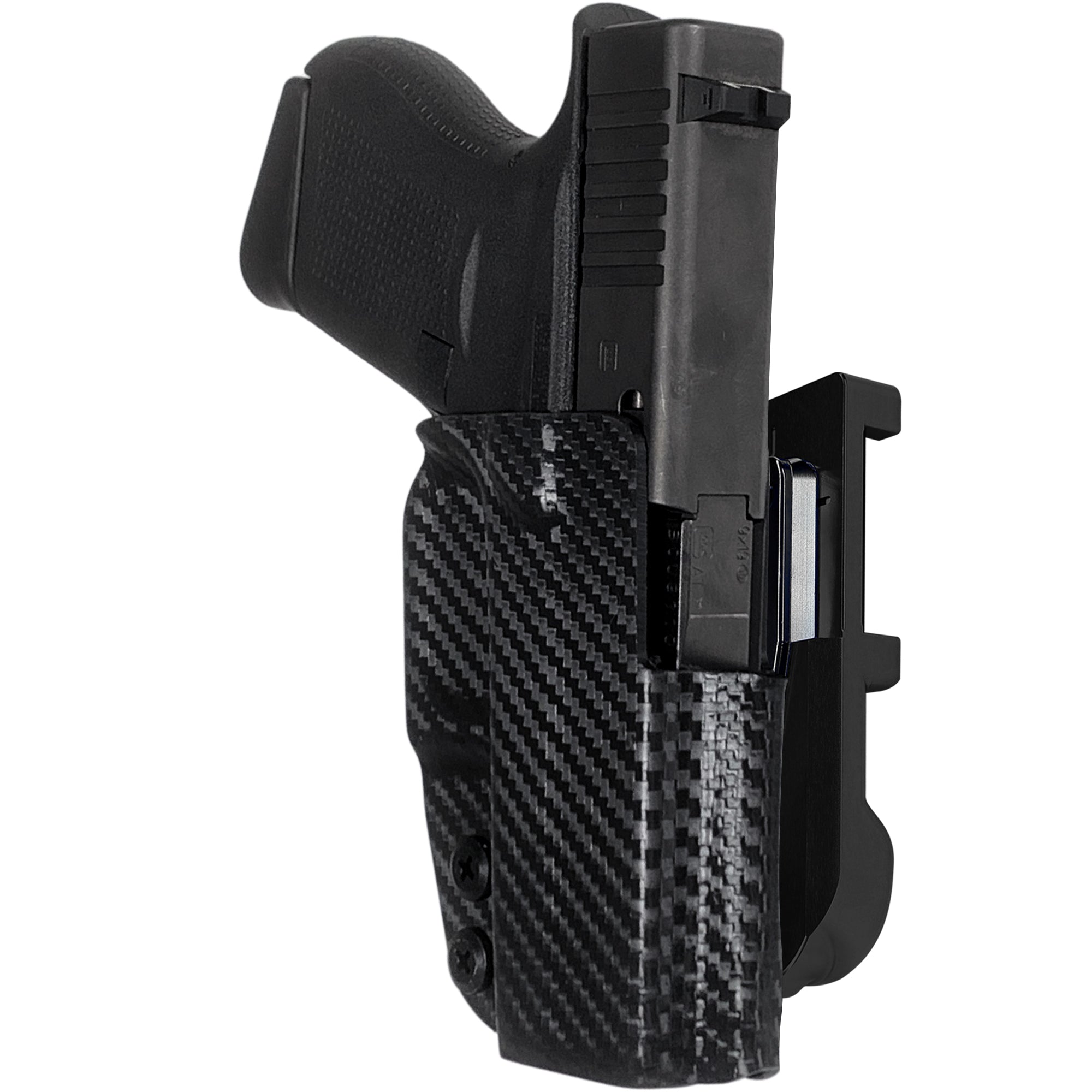Glock 43, 43X IDPA Quick Mount Holster with Black Belt Attachment, Carbon Fiber Holster Shell