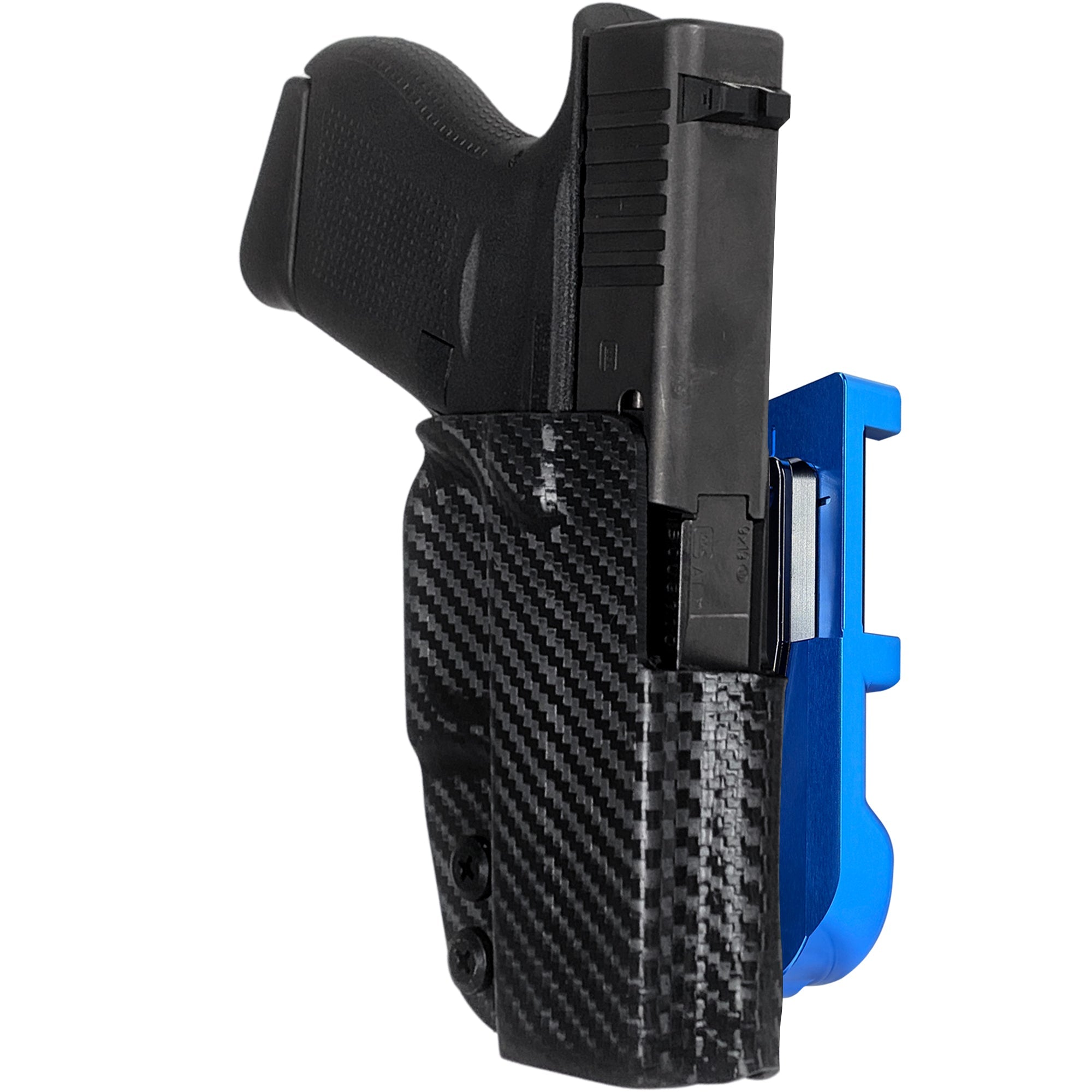 Glock 43, 43X IDPA Quick Mount Holster with Blue Belt Attachment, Carbon Fiber Holster Shell