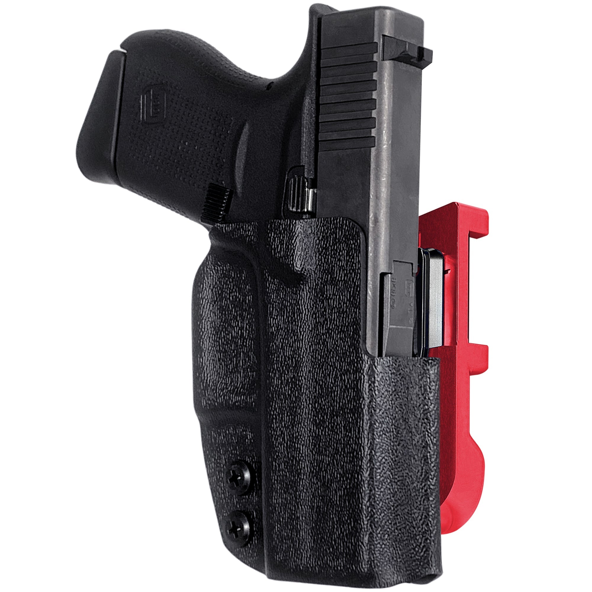 Glock 43, 43X IDPA Quick Mount Holster with Red Belt Attachment, Black Holster Shell